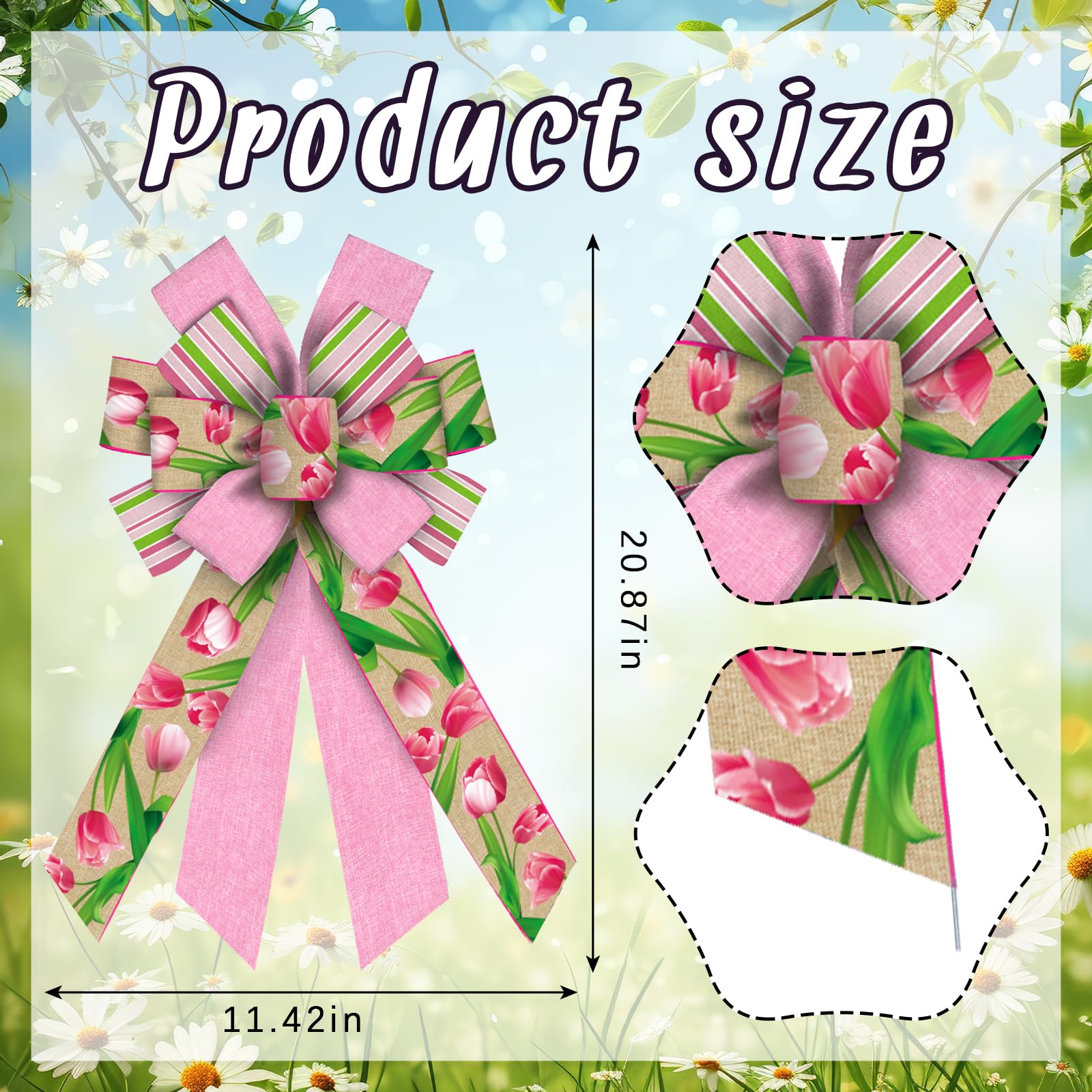 Pink Tulip Spring Wreath Bows - Large Burlap Bows for Indoor/Outdoor Door Decor