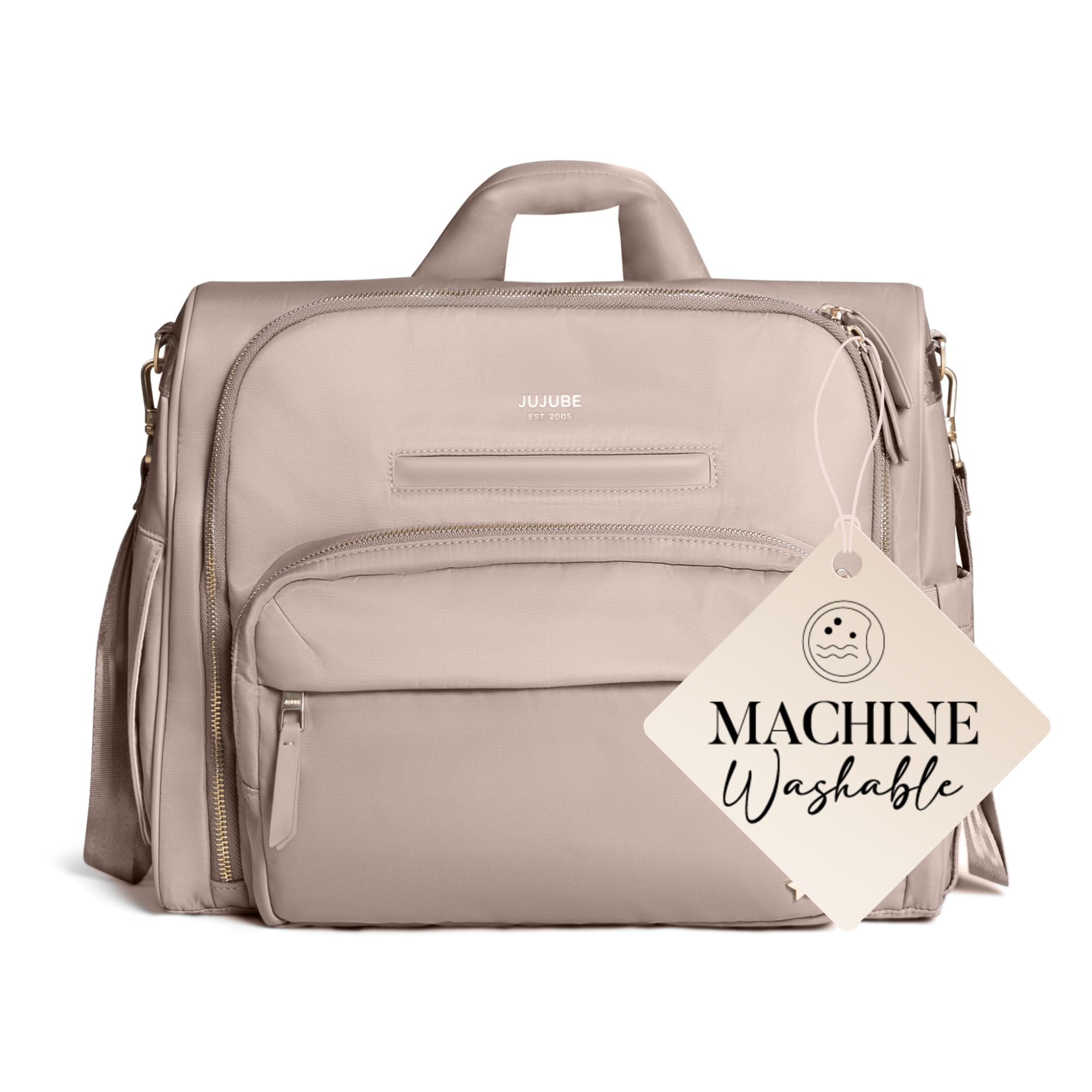 JuJuBe Convertible Diaper Backpack - Large Baby Travel Bag with Insulated Bottle Pockets & Portable Changing Pad | Taupe Diaper Satchel for Moms | Perfect for Daycare, Travel & On-the-Go Parenting (Boy or Girl)