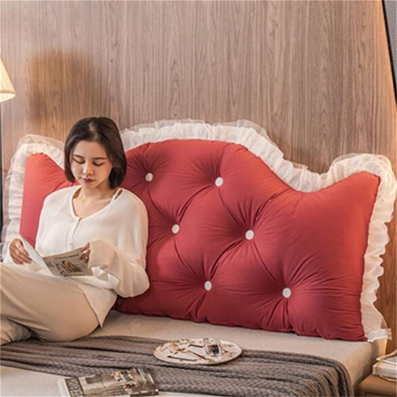**King Queen Twin Headboard Pillow - Large Reading & Backrest Support Cushion for Sofa, Bed, Floor - Lumbar Wedge Bolster Pillow (79/200cm, Pink) - Perfect for Reading, Relaxing & Back Pain Relief**