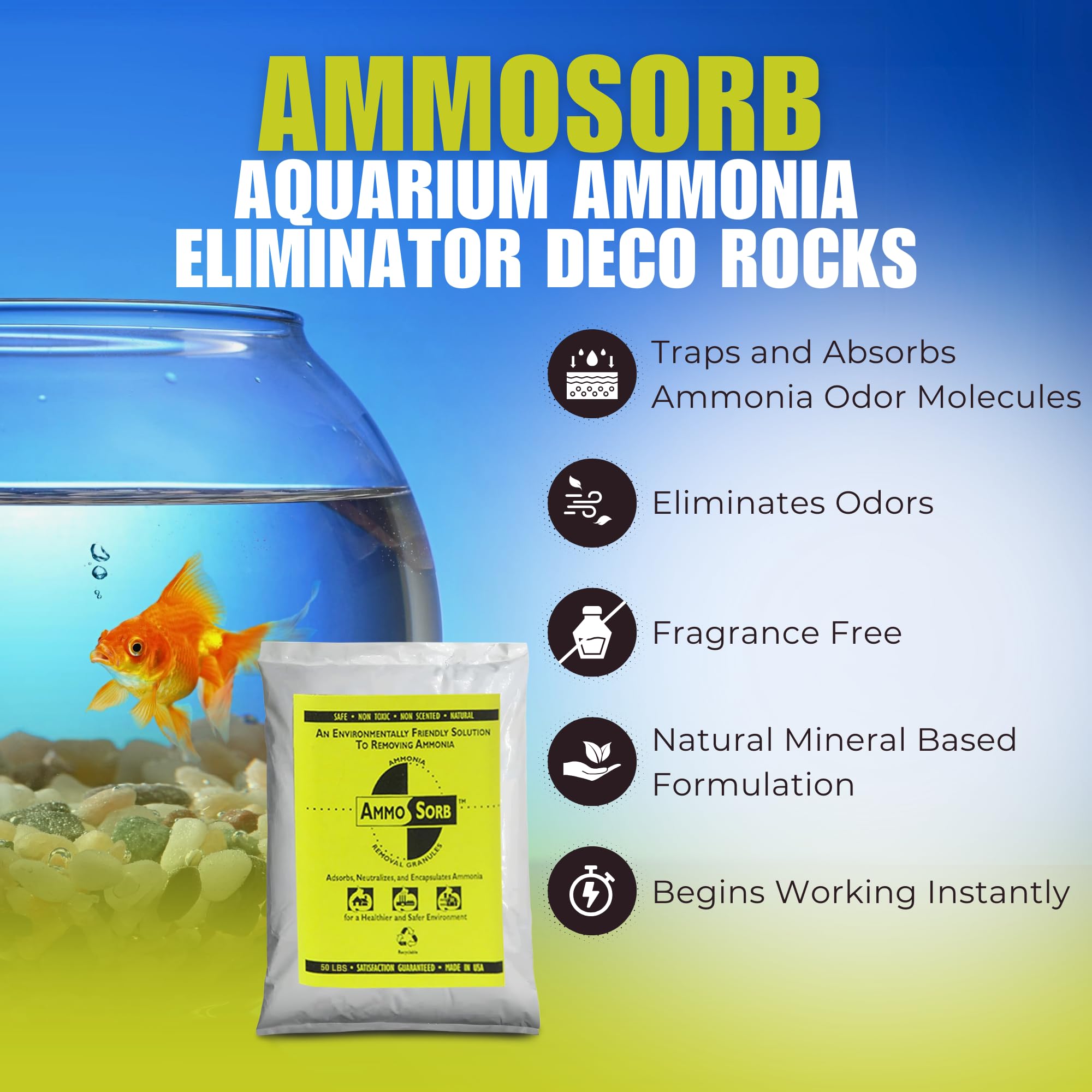 Natural Aquarium Ammonia Control Filter Media - 50 lb. for Freshwater & Saltwater Fish Tanks - Removes Harmful Toxins, Improves Water Clarity - Ideal for Aquarium Filters, Sump Systems & Pond Maintenance