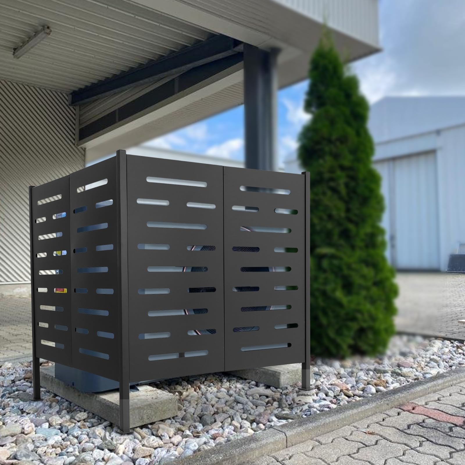 3-Panel Outdoor Air Conditioner Cover Privacy Screen - Heavy Duty Iron Fence Panels for Hiding AC Units & Trash Cans (42.13