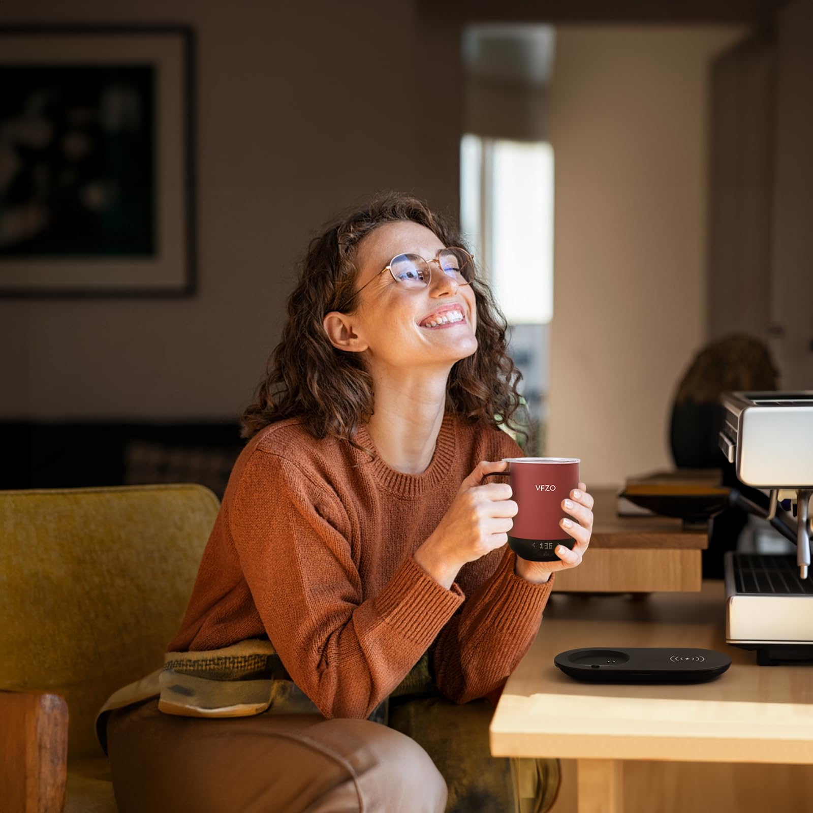 Smart Self-Heating Coffee Mug with Temperature Control & LED Display - 180 Min Battery Life, Fast Wireless Charging (149℉ Max) - Perfect for Office, Travel & Home Use - 12oz Dusty Rose Color