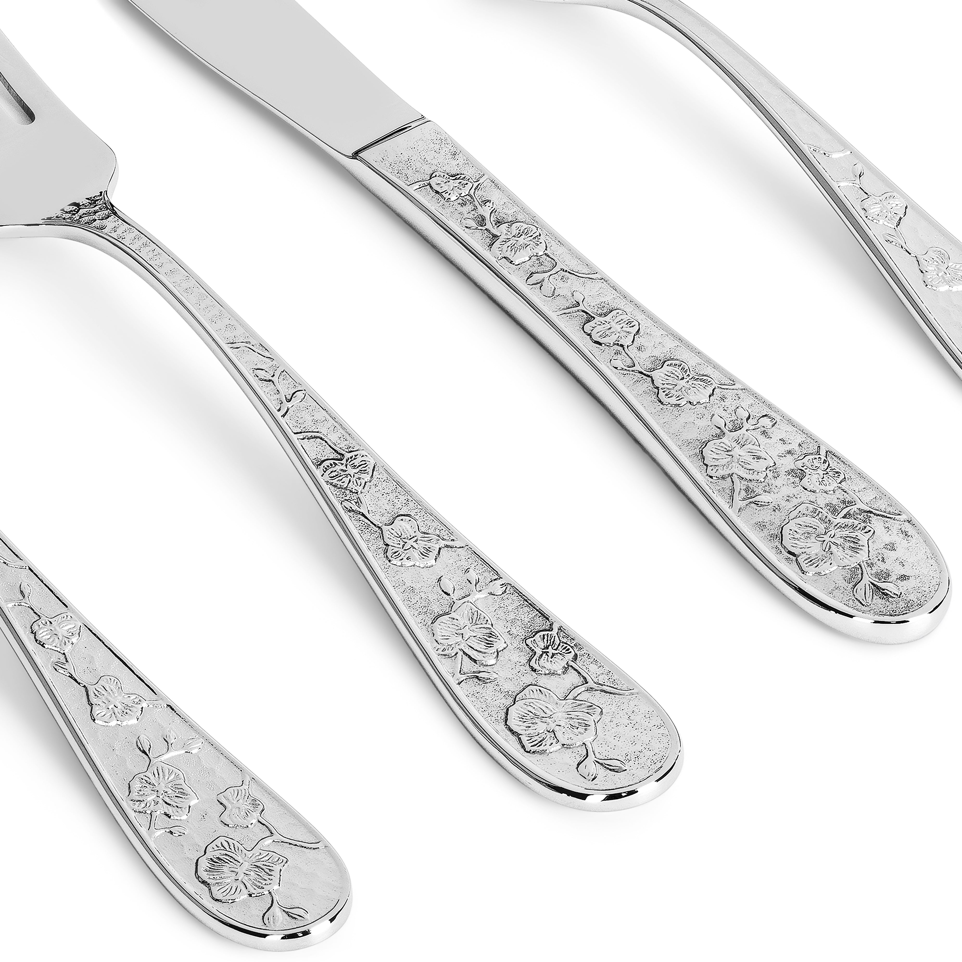 Premium Orchid Flatware Set - 18/10 Stainless Steel Silverware Set with Elegant Floral Design - Perfect for Wedding Gifts, Fine Dining & Special Occasions