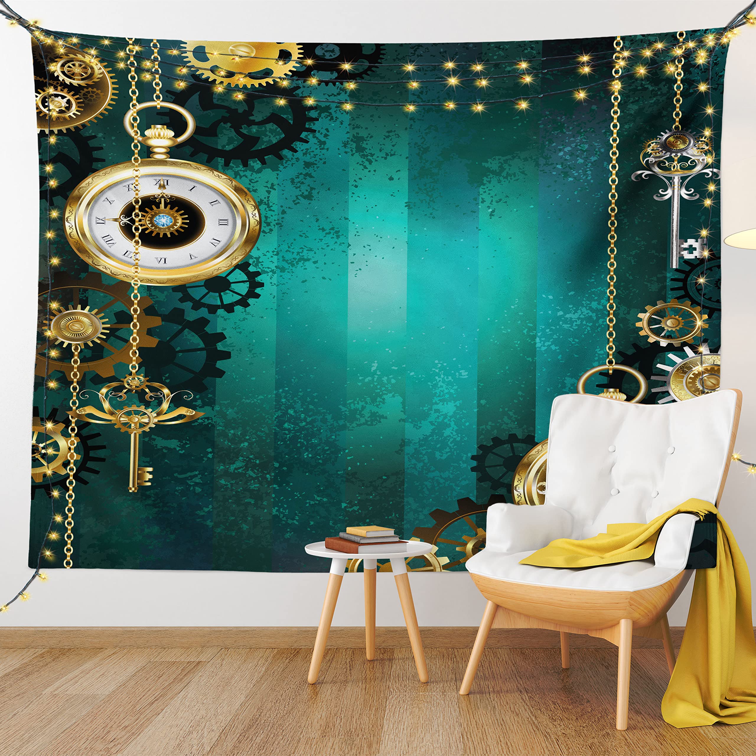 Ambesonne Steampunk Tapestry - Antique Watches & Keys Wall Art for Bedroom, Living Room, Dorm Decor (30