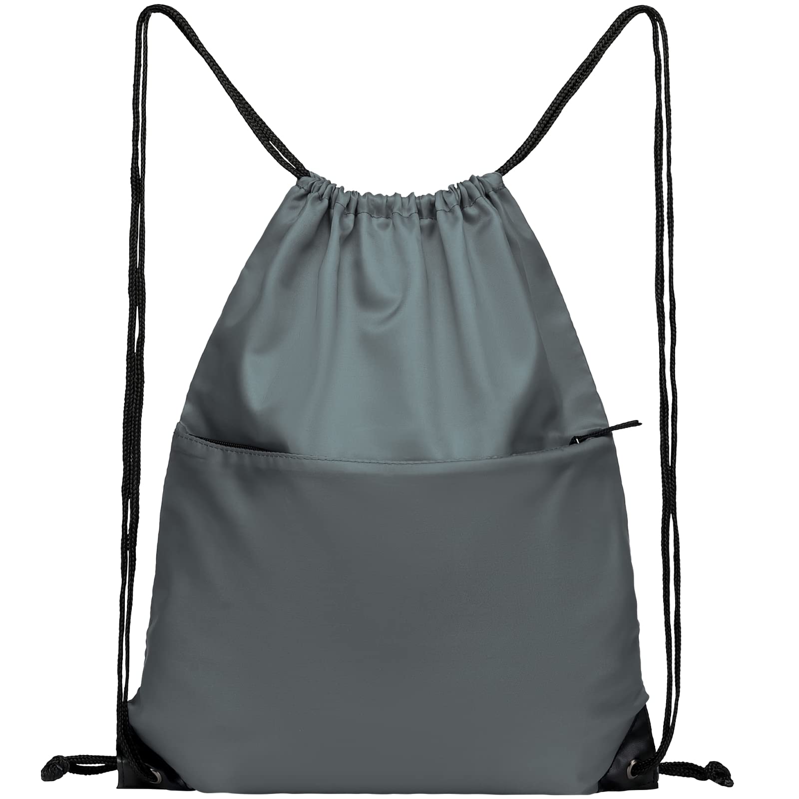 Foldable 210D Nylon Drawstring Backpack with Zipper Side Pocket - Lightweight Sports Gym Tote Bag for Men & Women (Grey) - Perfect for Workouts, Travel & Daily Commute