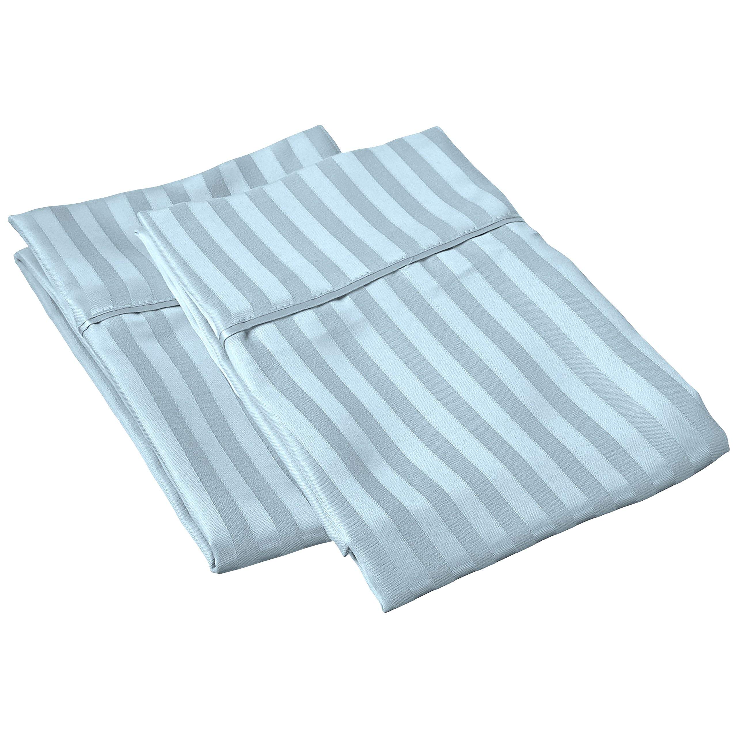 Premium 550-TC Egyptian Cotton Queen Size Pillowcases (20x30) - Luxury Soft Pillow Covers for Bedding, Light Blue Stripe - Perfect for Home, Hotel & Guest Room Decor
