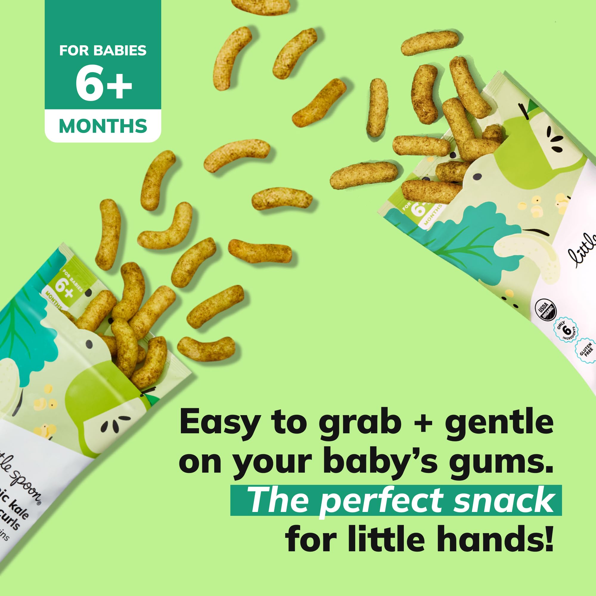 Organic Kale Apple Baby Puffs - Little Spoon Meltable Snacks with Corn, Quinoa & Sorghum (No Rice, No Added Sugar) - 1 Oz Bags (4 Pack) - Encourages Self-Feeding - Perfect for On-the-Go Snacking & Baby-Led Weaning