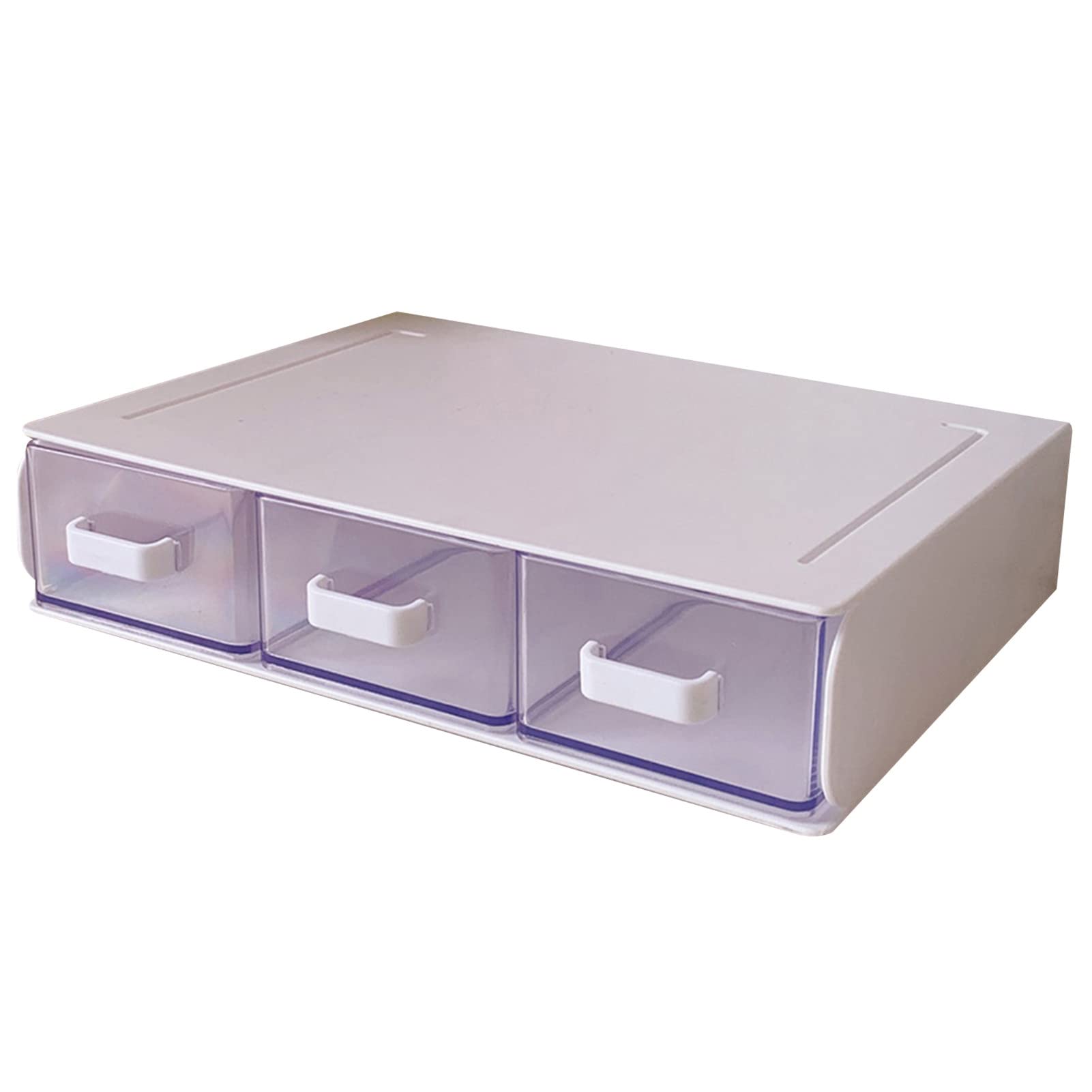 Clear Plastic Storage Box with Drawer Design - 3 Grid Desktop Organizer for Bedroom, Office & Study | Heavy-Duty Transparent Container for Stationery, Makeup & Small Items
