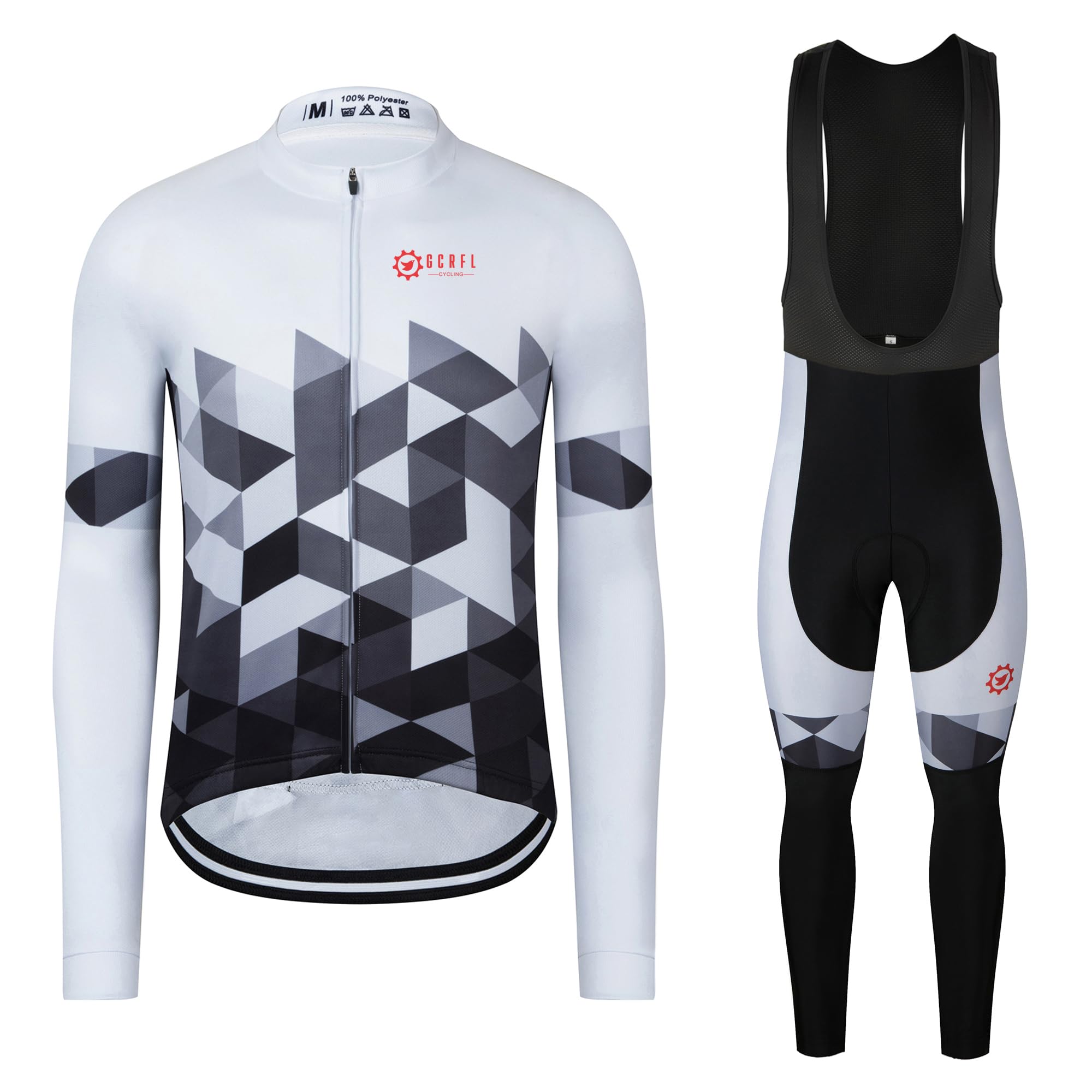 GCRFL Winter Cycling Jersey Set - Thermal Fleece Bike Jersey & Bib Pants for Men | Long Sleeve Cycling Outfit for Cold Weather Riding | Perfect for Winter Training, Commuting & Outdoor Biking