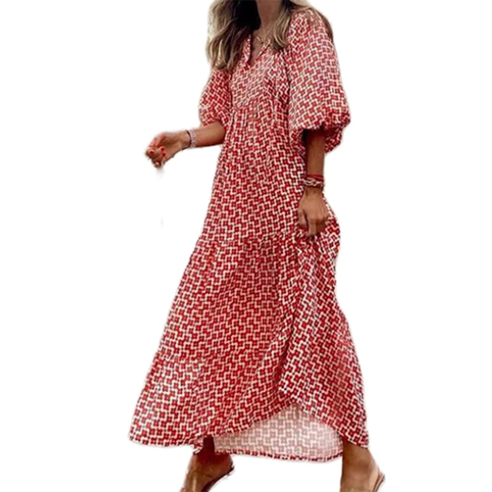 Bohemian Floral Maxi Dress for Women - V-Neck Puff Sleeve Summer Beach Sundress | Perfect for Vacation, Pool Party & Boho Fashion Outfits