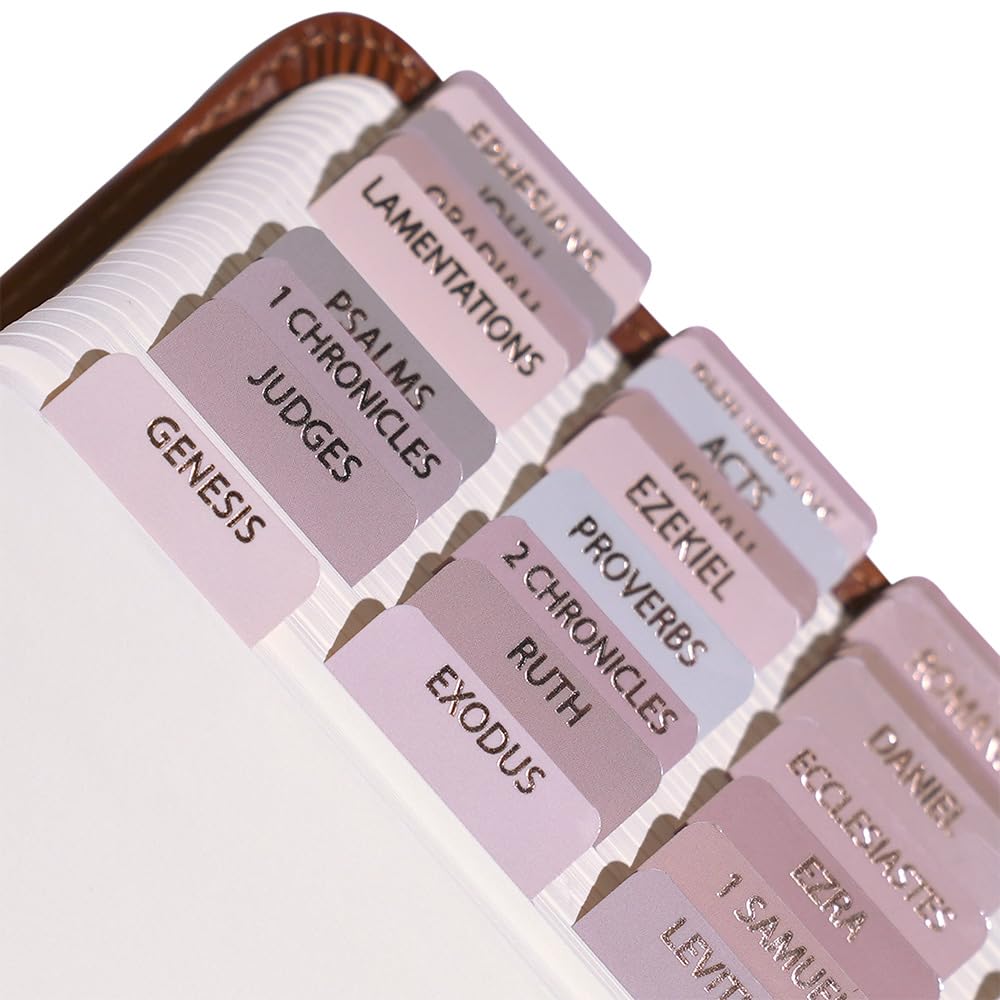 Idyllic Grace - Premium Rose Gold Foil Bible Tabs Set (90 Tabs) for Old & New Testament Study - Durable Glossy Laminated Indexing Tabs - Perfect for Bible Journaling, Christian & Catholic Devotion - Great Gift for Bible Study Groups & Personal Scripture Reflection