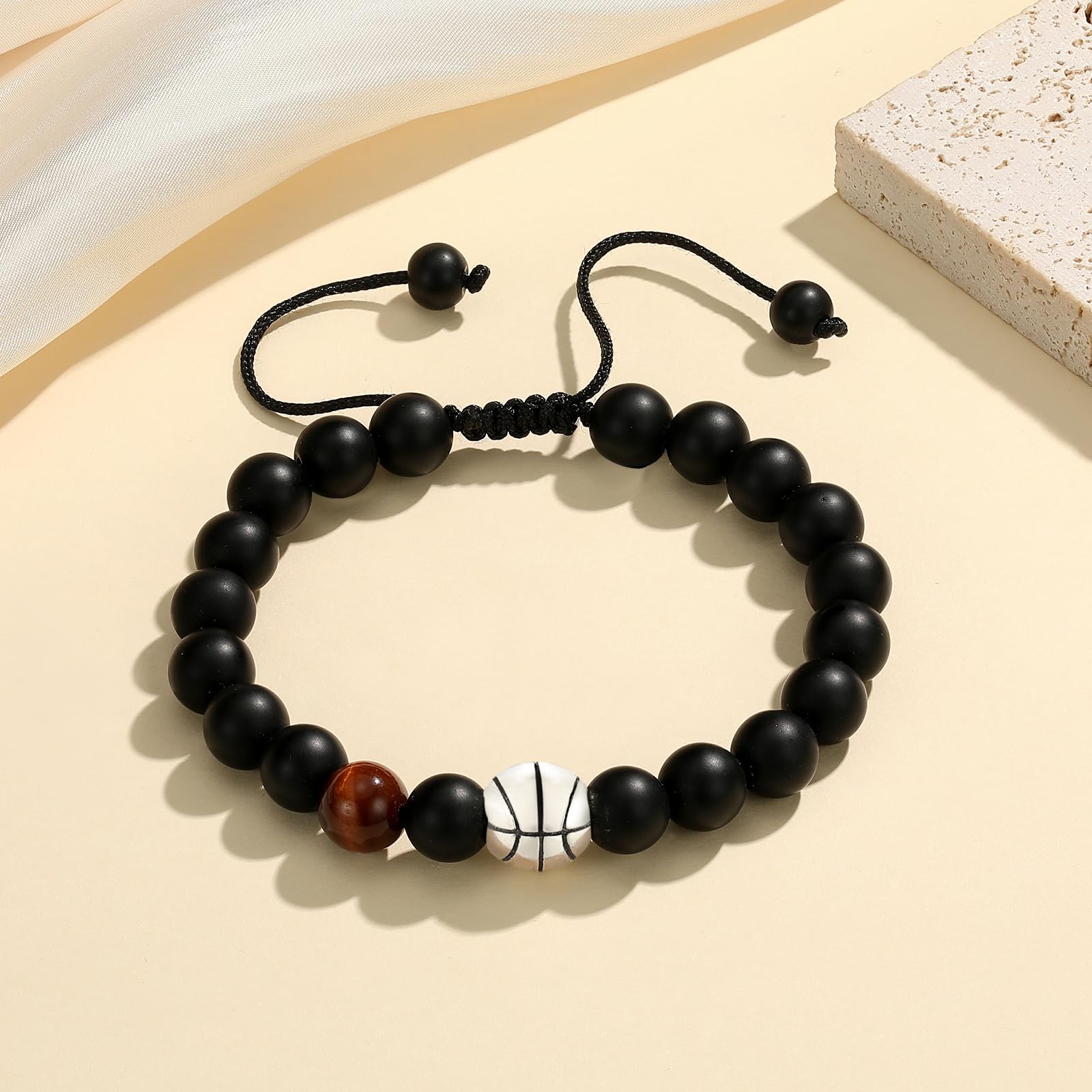 MIXJOY Black Beads Sports Bracelet for Boys - Baseball Basketball Soccer Player Gift for Grandson Son - Birthday Christmas Present for Kids Age 6-16 - Perfect for Game Day, Training & School Activities
