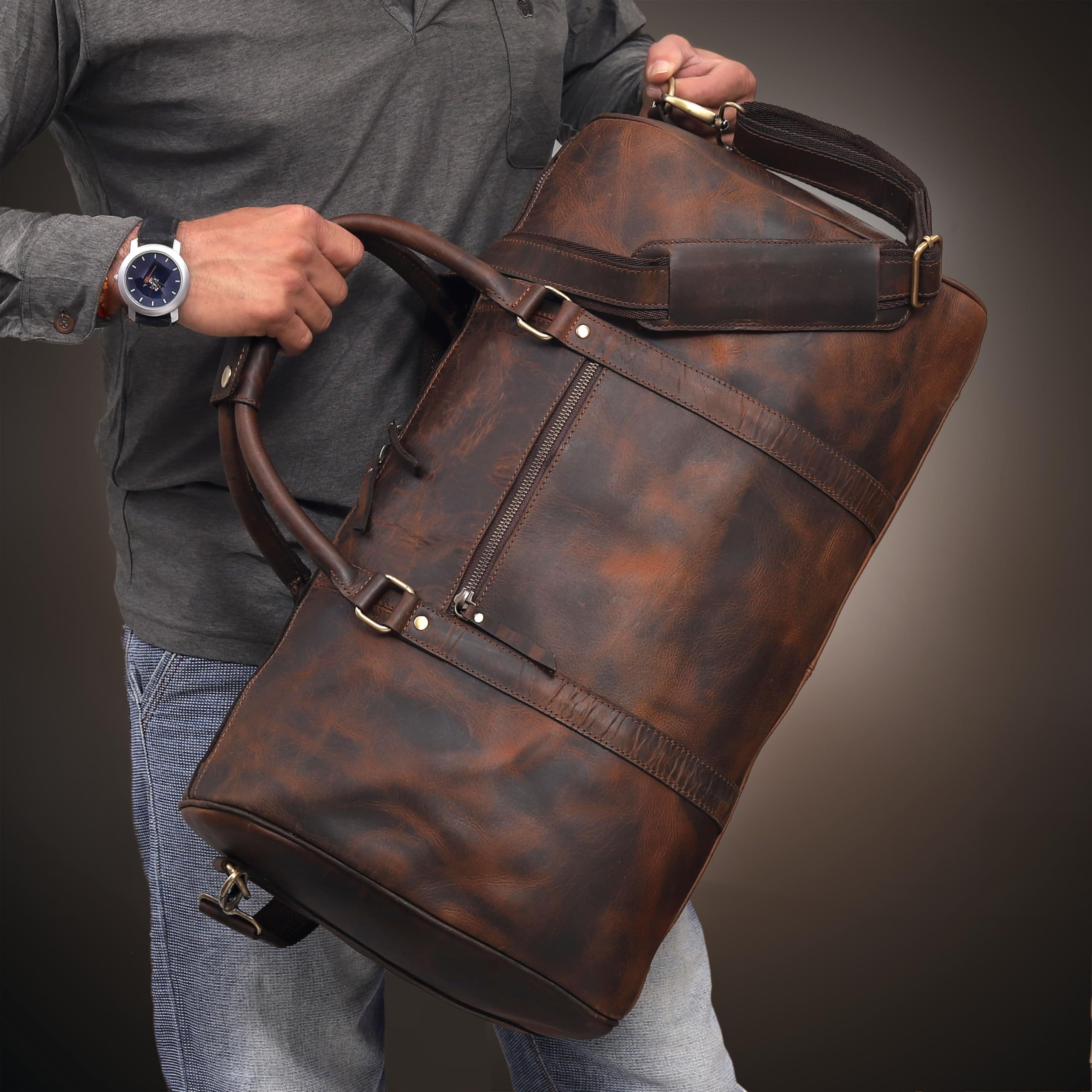 Premium Men's Leather Duffel Bag - 20