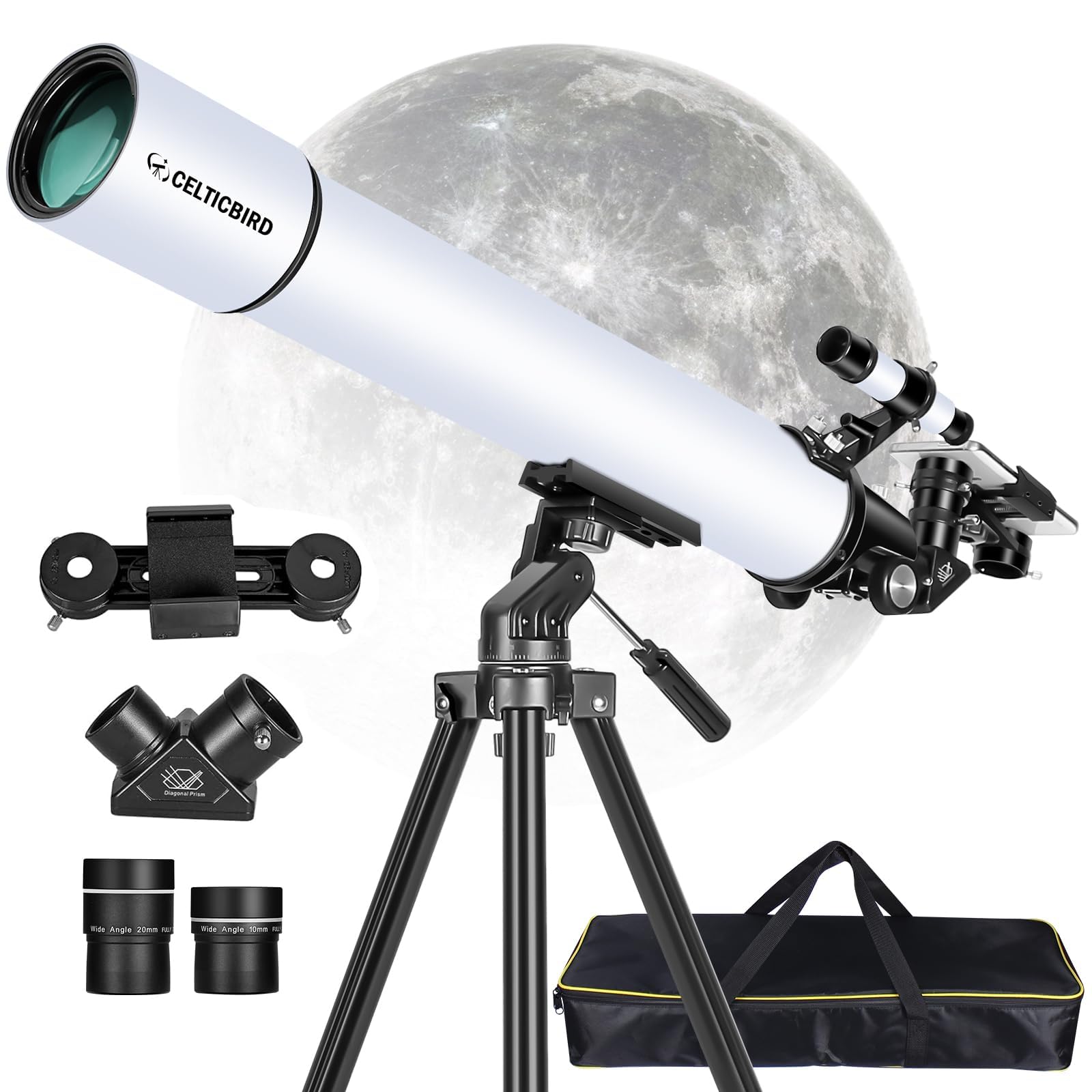 High Power 80mm Aperture 900mm Refractor Telescope for Adults & Astronomy Beginners - Portable Travel Telescope with AZ Mount, Carry Bag & Phone Adapter - Perfect for Stargazing, Bird Watching & Outdoor Adventures