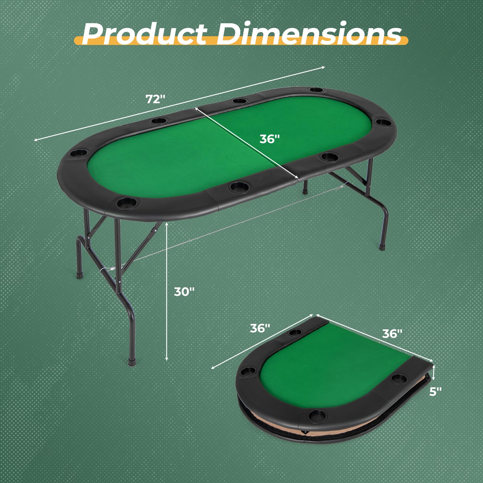 Giantex 8 Player Foldable Poker Table with Cup Holders & Armrests - Casino Grade Felt Portable Card Game Table for Texas Holdem & Blackjack - Perfect for Game Nights, Casino Parties & Home Entertainment