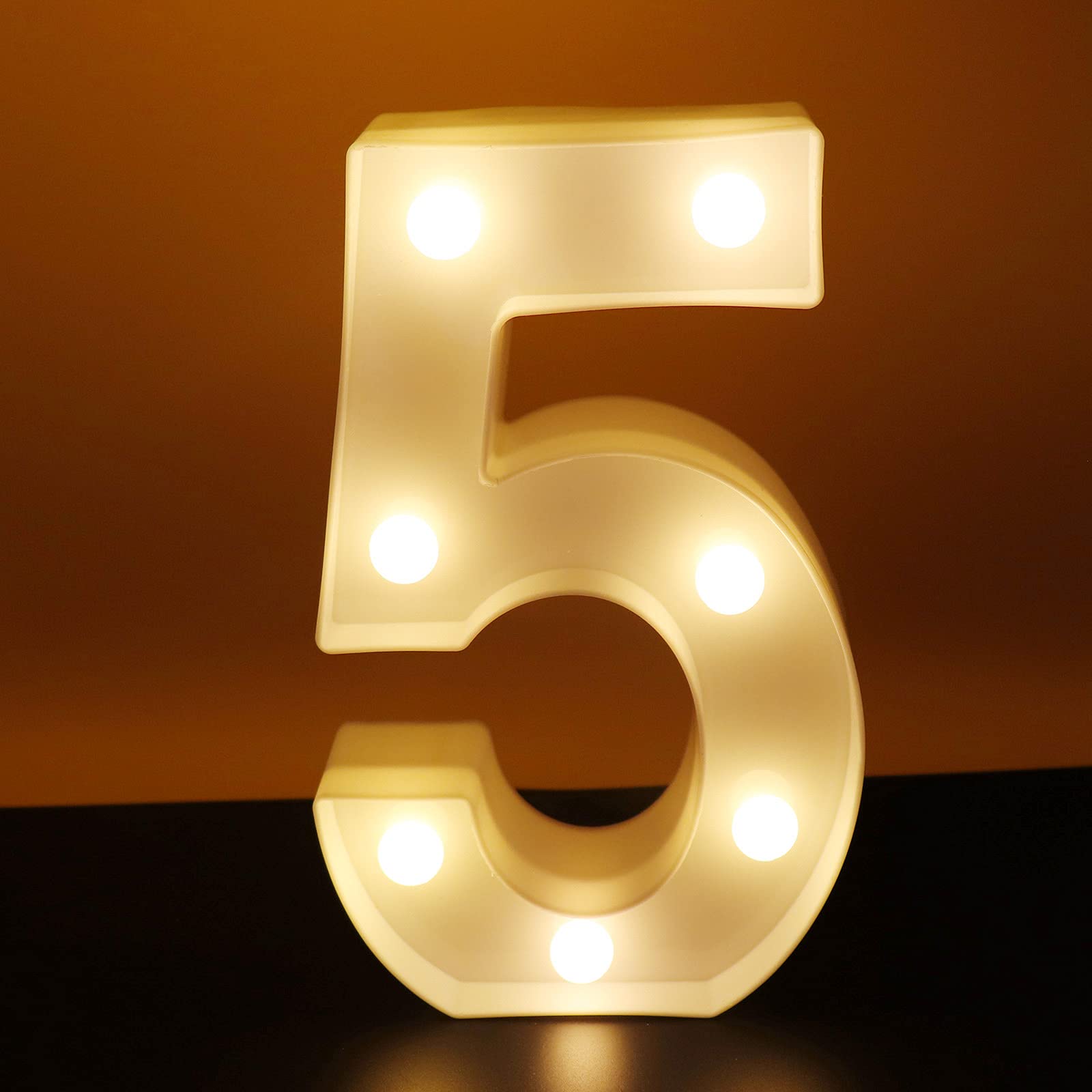 Large LED Light Up Numbers 5 - Decorative Lighted Sign for Night Light, Wedding, Birthday Party, Christmas & Home Bar Decor - Perfect for Indoor & Outdoor Events