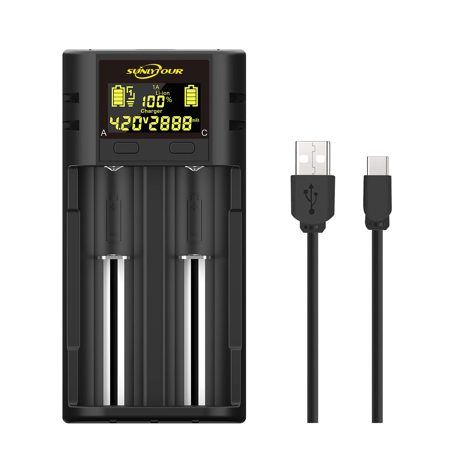21700 18650 Battery Charger with Capacity Tester - Universal Charger for 20700 22700 26650 26700 16340 (RCR123) Ni-MH Rechargeable Batteries - Perfect for Vaping, Flashlights, and Electronic Devices