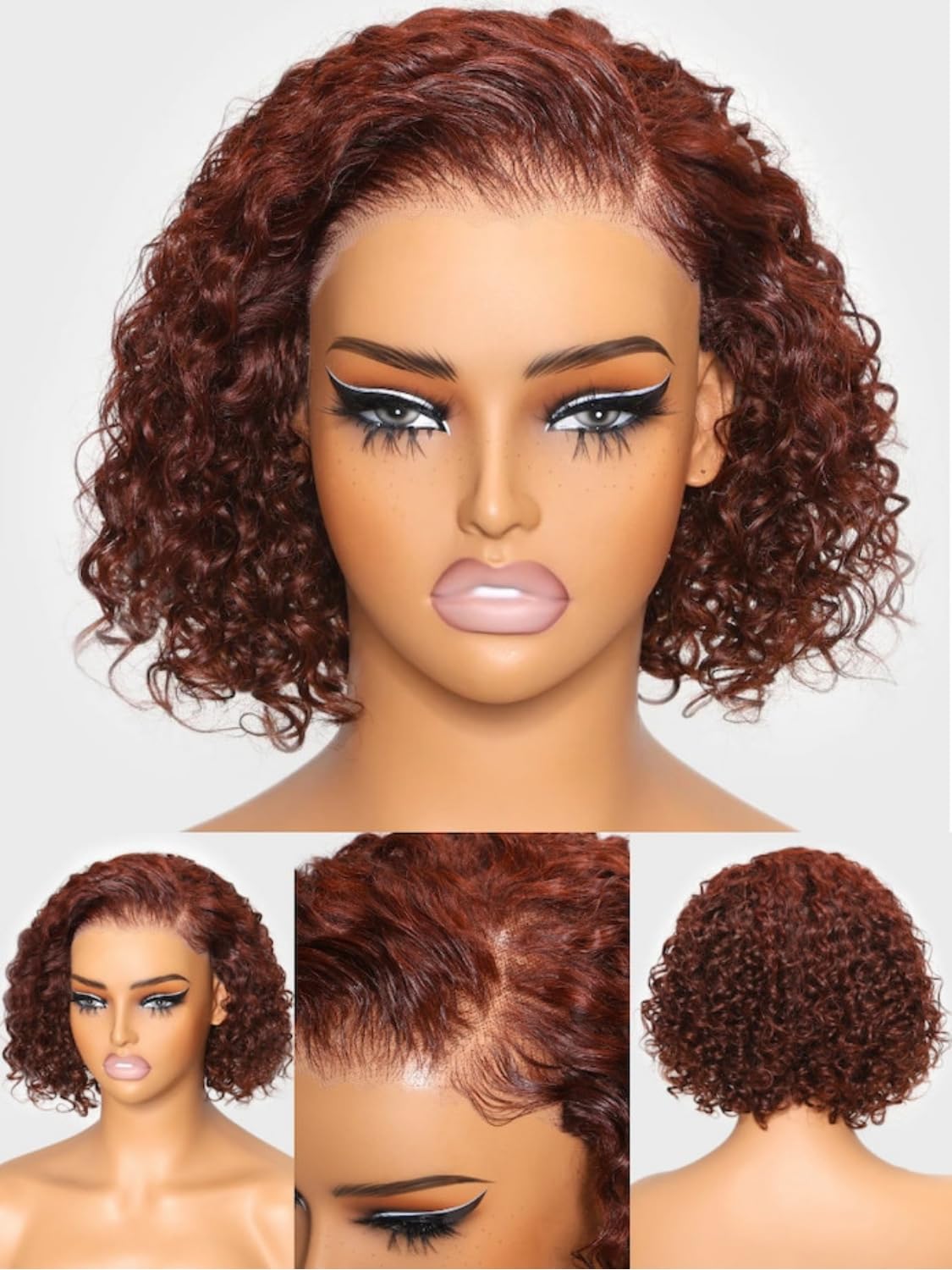Beauty Forever 10 Inch Curly Glueless Human Hair Wig - 7x5 Bye Bye Knots Wear & Go Bob Wig in Reddish Brown 33B | Pre Plucked HD Lace Short Curly Wig for Women (150% Density) | Perfect for Daily Wear, Parties & Cosplay