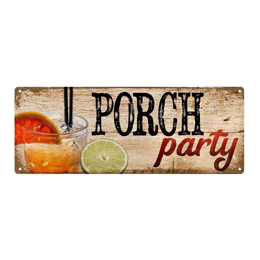 Porch Party Metal Sign - 4”x12” Rustic Outdoor Decor for Porch, Garden & Patio - Perfect for Home, Farmhouse & Backyard Parties