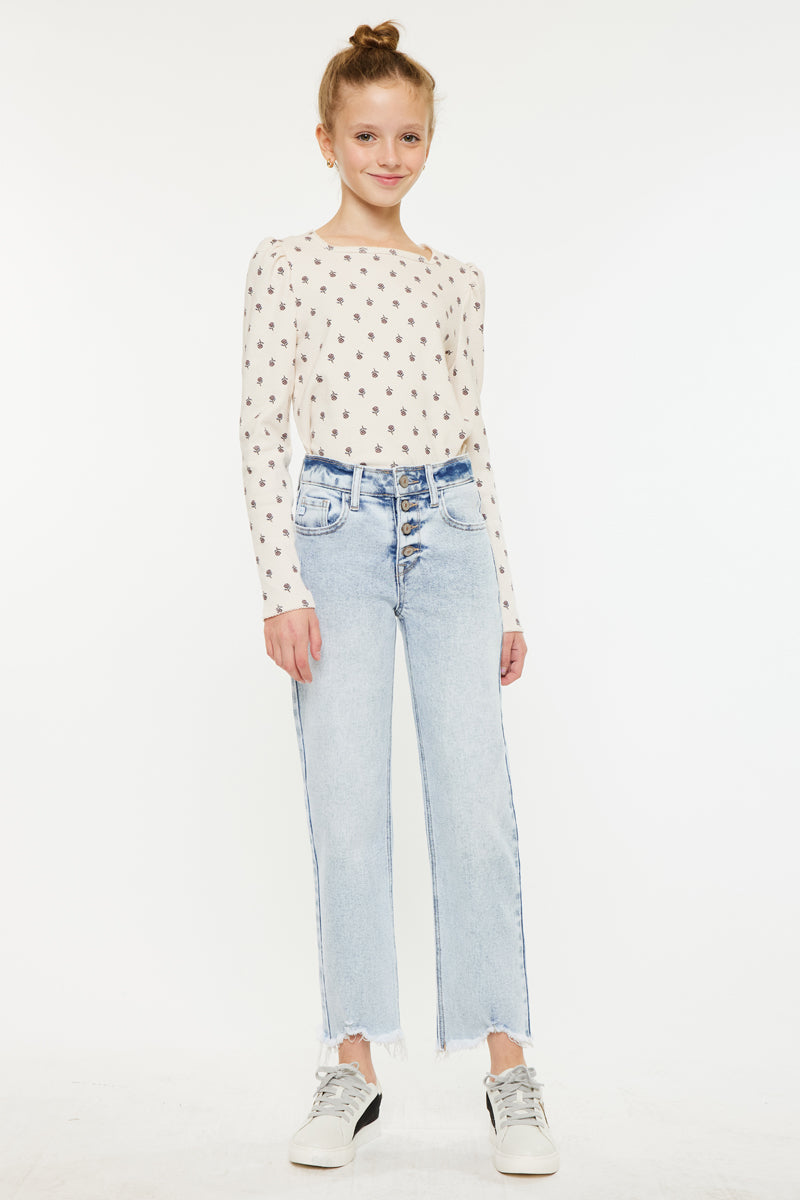 Maggy High Rise Kids Cropped Straight Jeans - Comfortable Stretch Denim Pants for Girls, Perfect for School, Playdates & Casual Outings