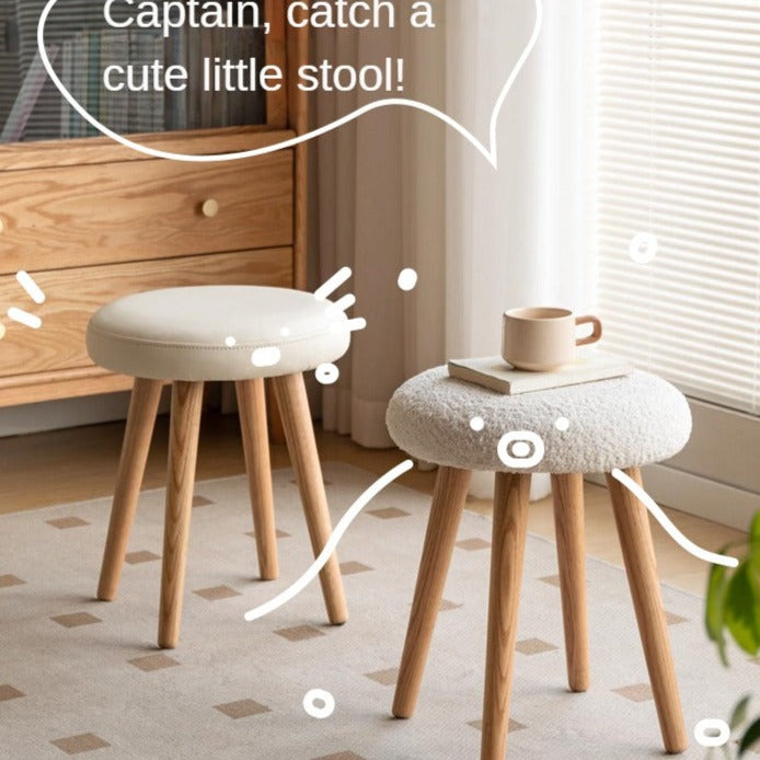 Oak Solid Wood Round Makeup Stool - Durable Vanity Seat with Cushion for Bedroom, Bathroom & Dressing Room - Perfect for Makeup, Hair Styling & Relaxing