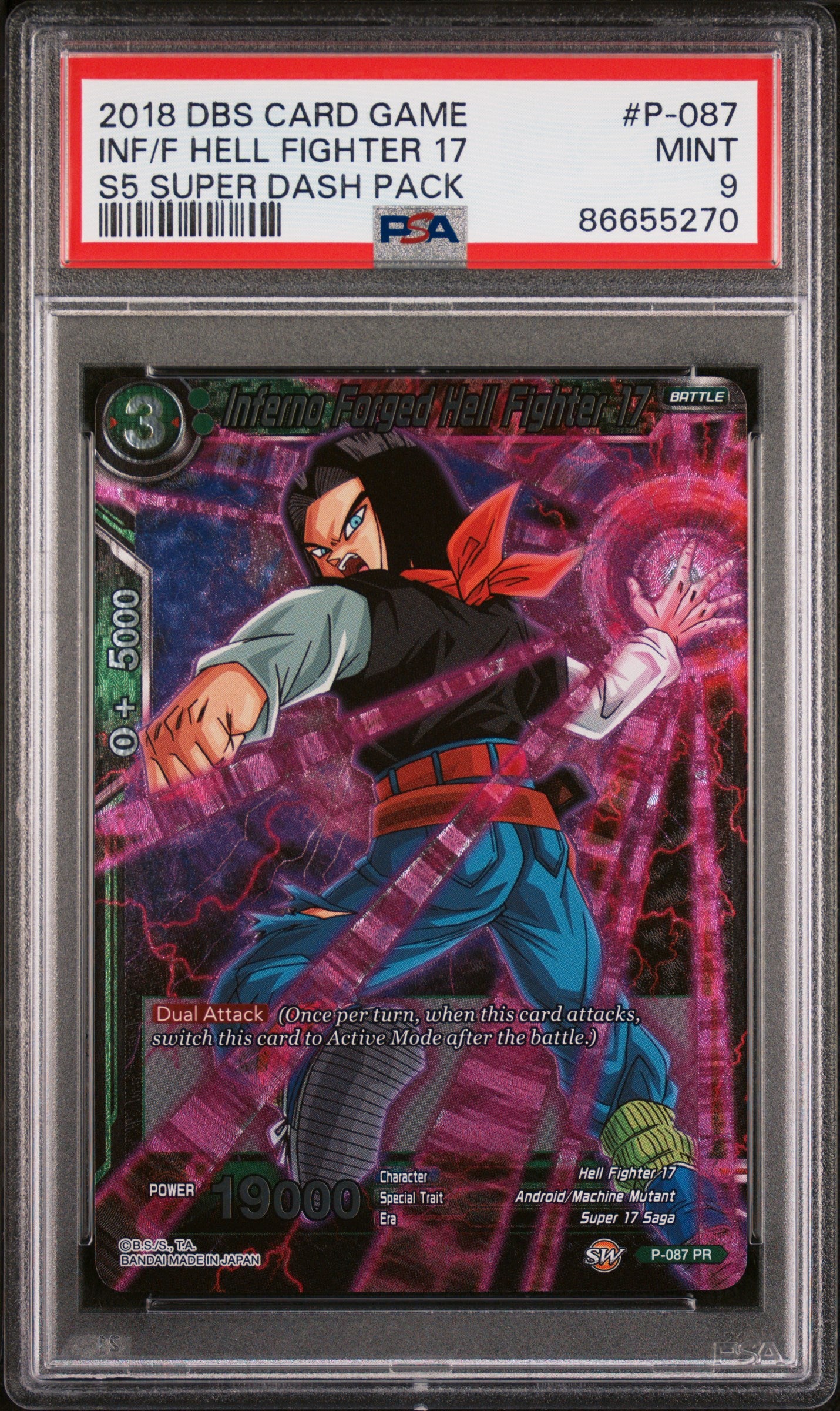2018 Dragon Ball Super Super Dash Infernal Fighter 17 #P 087 PSA 9 Graded Trading Card - Perfect for Collectors, Anime Fans & Card Game Enthusiasts