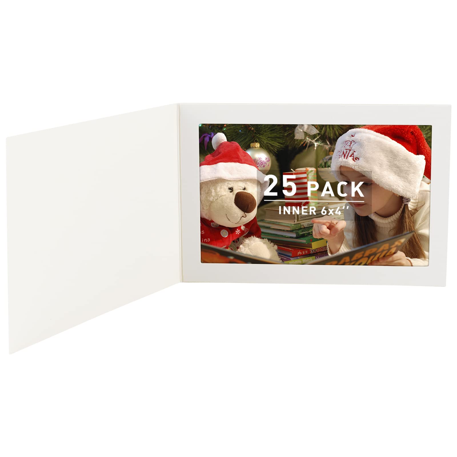 Golden State Art 25-Pack 4x6 or 6x4 Photo Folders - White Cardboard Picture Frame & Paper Frame Cards for Greetings, Invitations - Perfect for Graduation, Christmas, Wedding & Special Events - Display Memories in Style