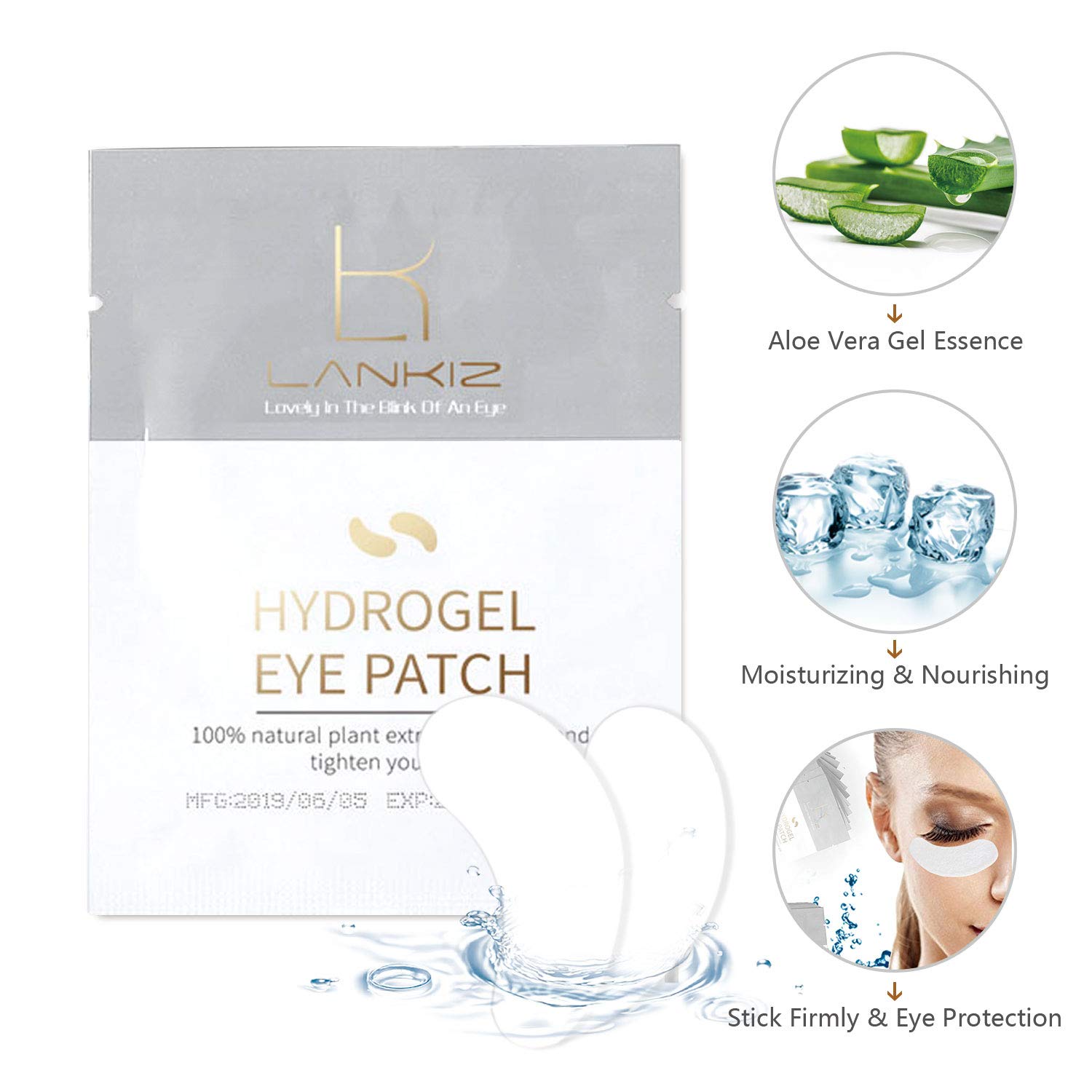 LANKIZ 100 Pairs Under Eye Gel Pads for Lash Extensions - 100% Natural Plant Extract Collagen Hydrogel Eye Mask | Dark Circle & Puffiness Relief | Moisturizing & Lint-Free | Perfect for Spa, Travel & Night Skincare Routine