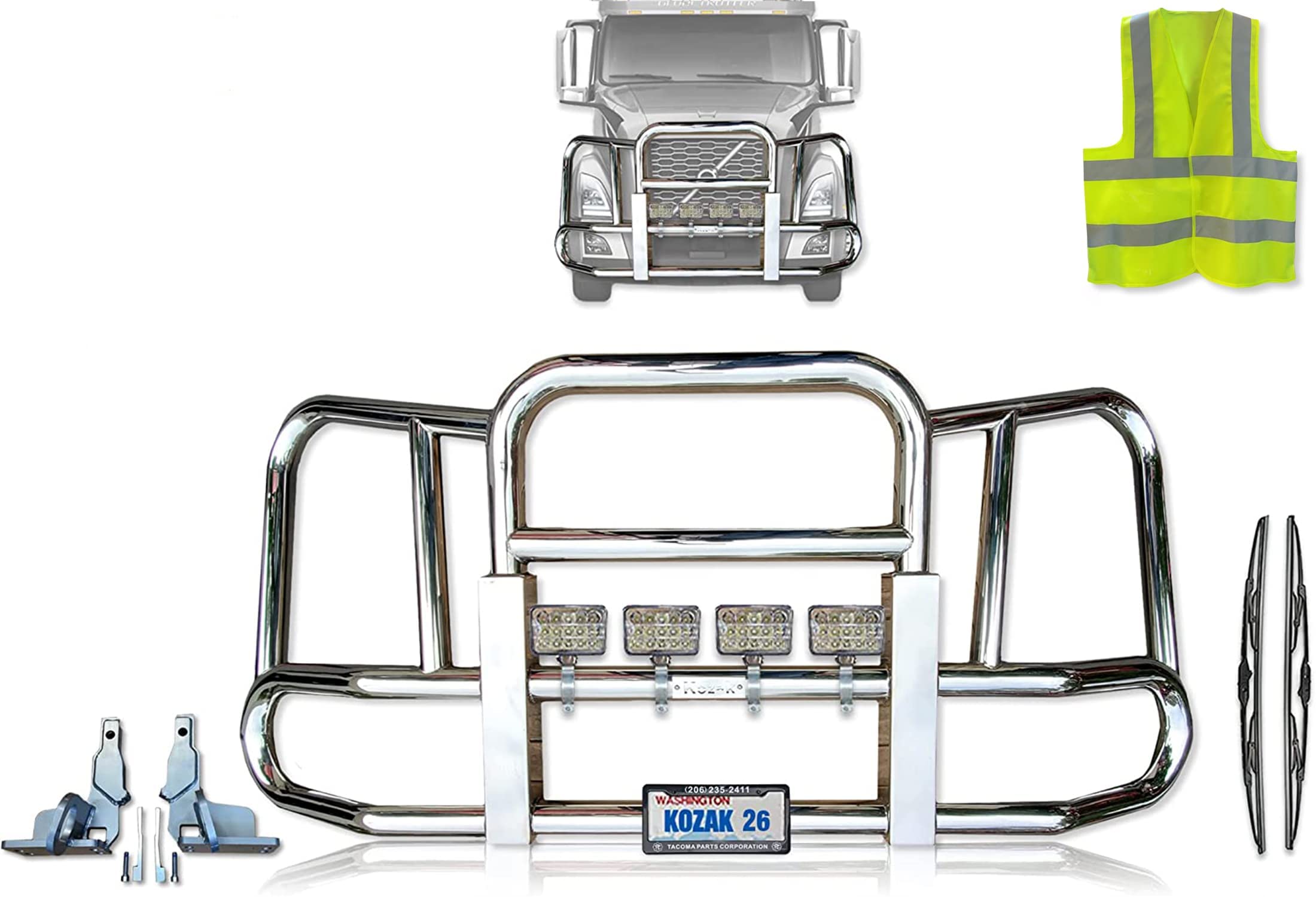 Volvo VNL 2018+ Front Grille Guard with LED Lights for Truck Protection