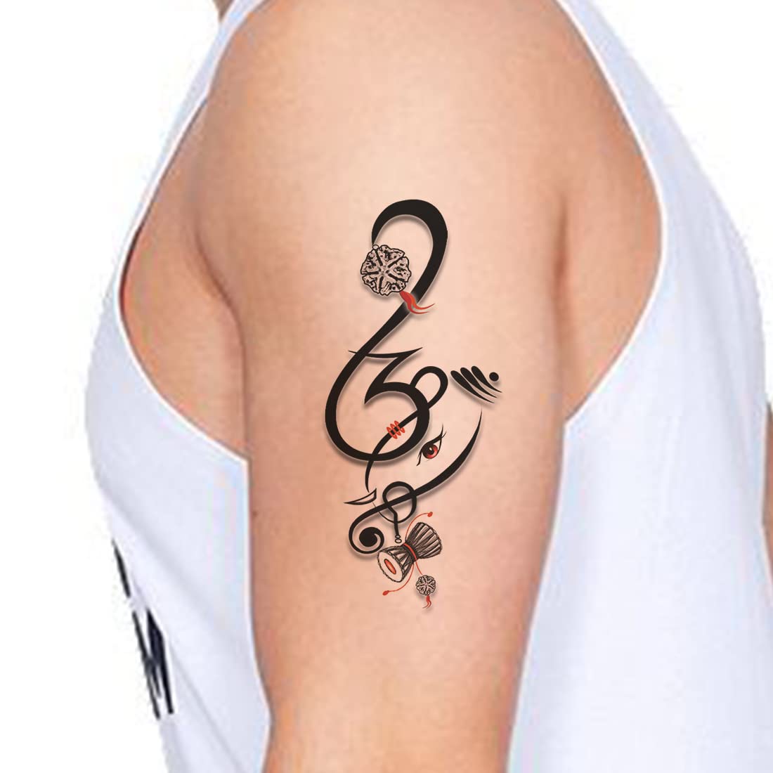 Om with Rudraksha and Ganesha Temporary Tattoo - Waterproof Body Art for Men & Women - Perfect for Yoga, Festivals, and Spiritual Events