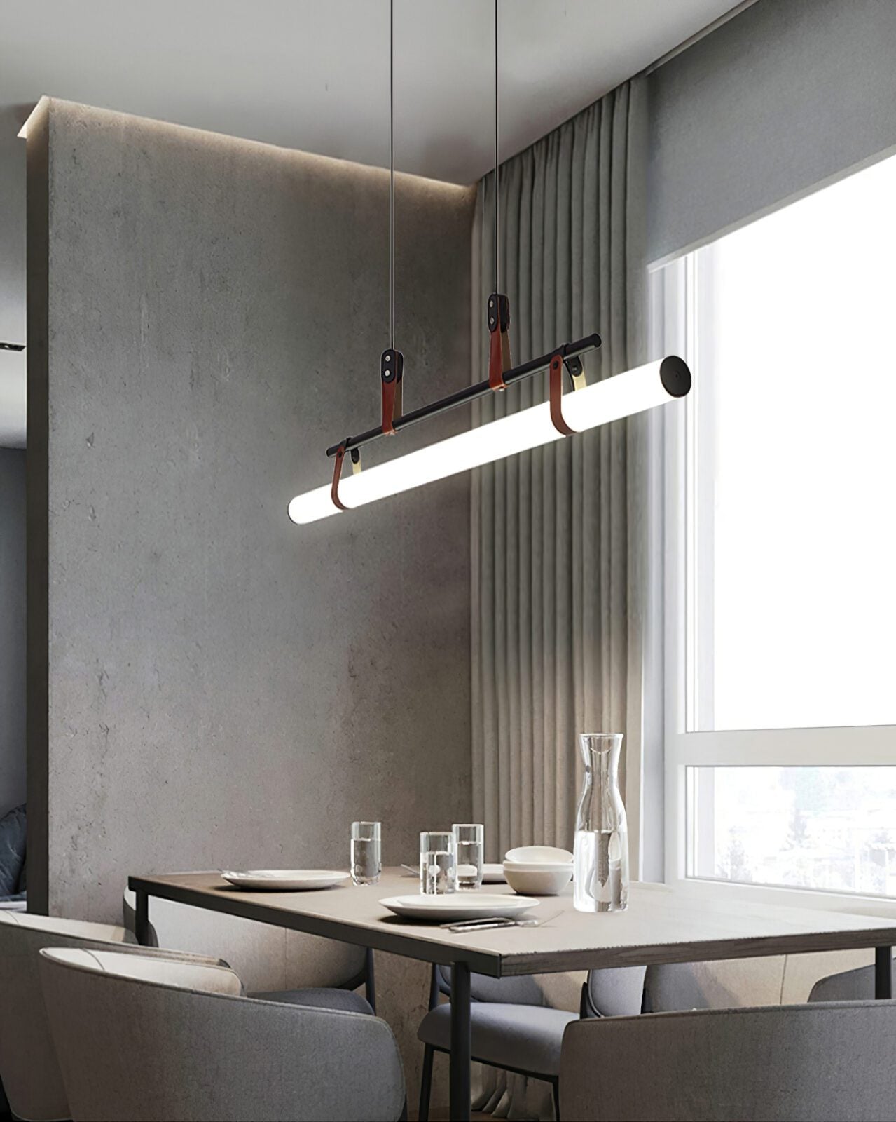 Modern Eden Linear Pendant Light - Sleek Minimalist Hanging Fixture for Kitchen Island, Dining Room & Bedroom Lighting - Adjustable LED Chandelier for Contemporary Home Decor