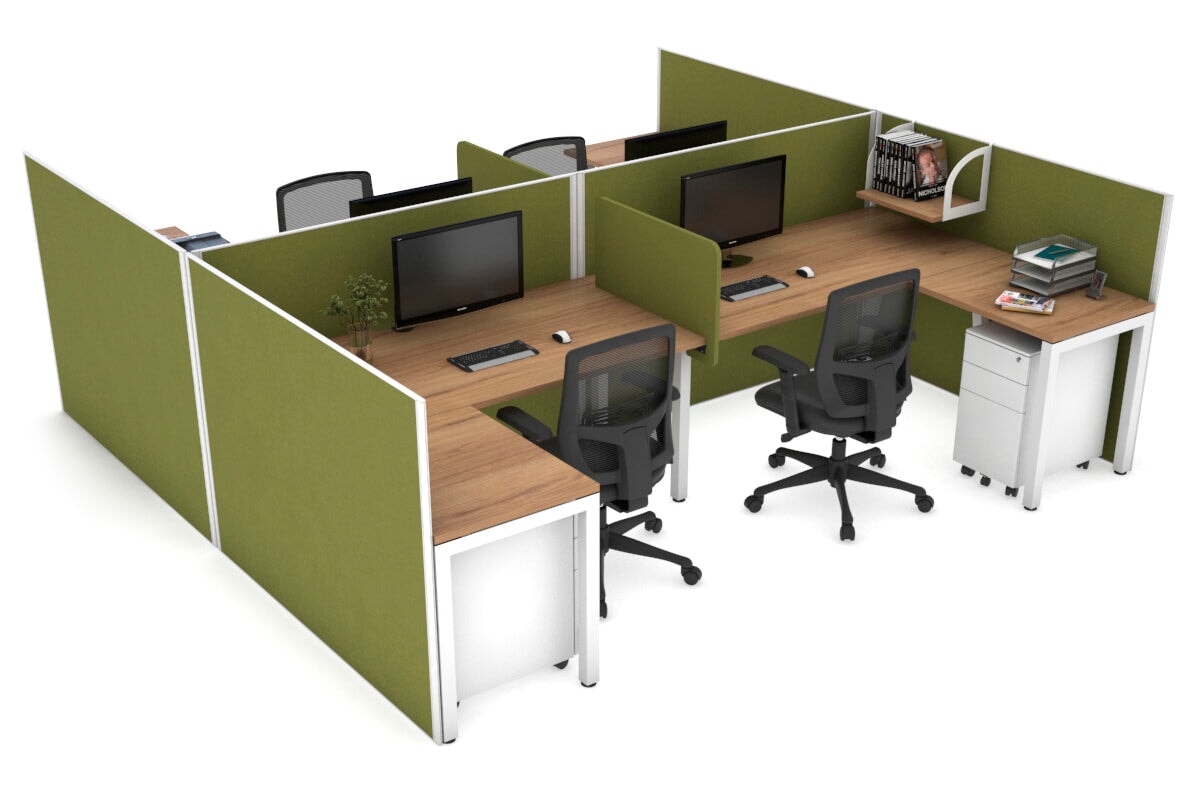 Quadro Square Legs 4-Person Corner Workstation - H Configuration White Frame (1800L x 1800W with Cable Management) - Perfect for Office, Conference Room & Collaborative Workspaces