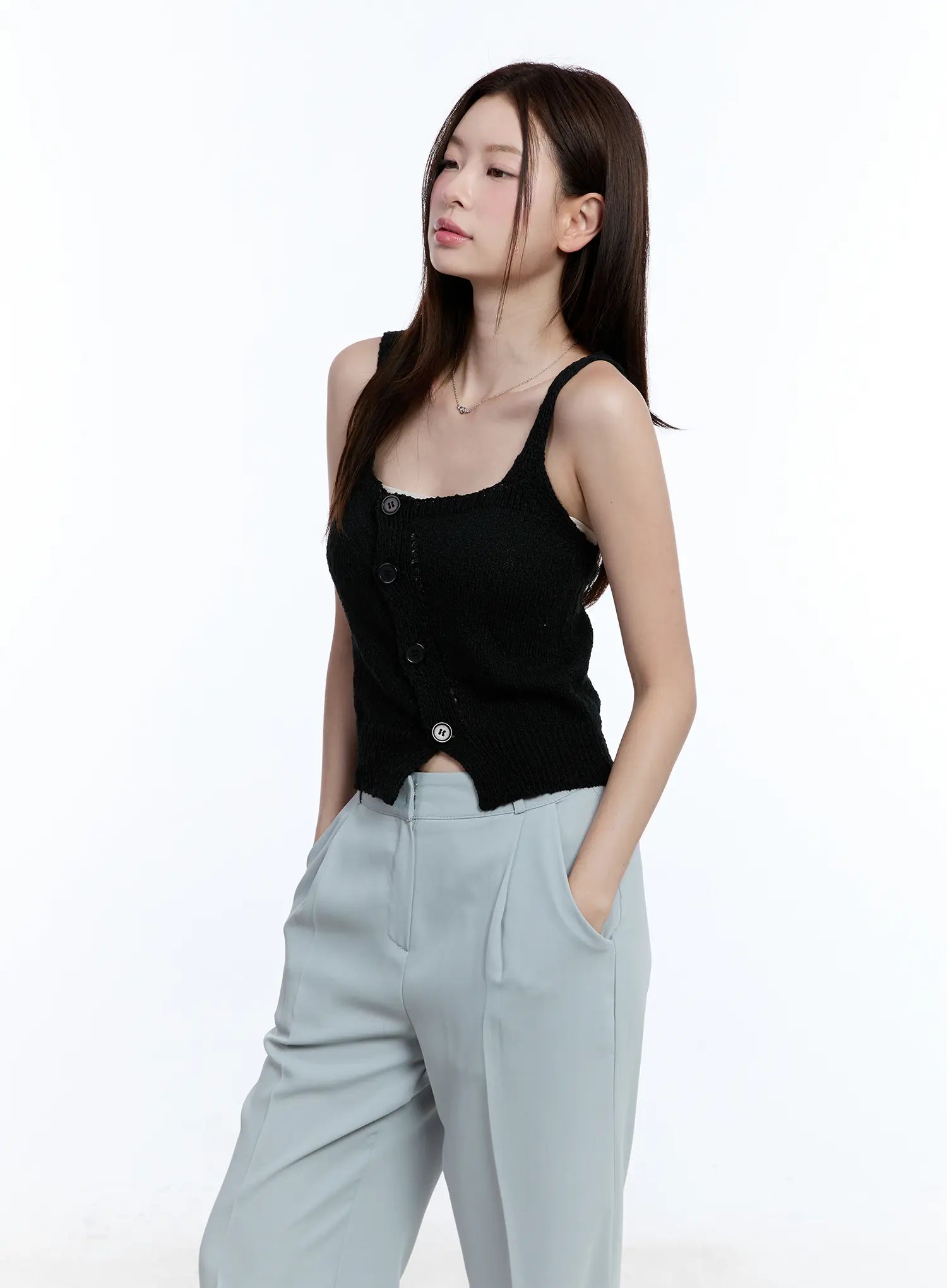 Women's Buttoned Sleeveless Sweater CU513 - Lightweight Knit Cardigan for Layering, Office Wear & Casual Outfits