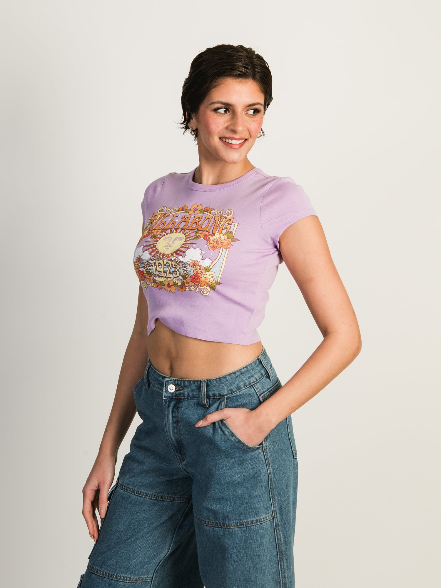 BILLABONG Rise with the Sun Cropped T-Shirt for Women | Soft Cotton Summer Tee | Perfect for Beach Outings & Casual Wear