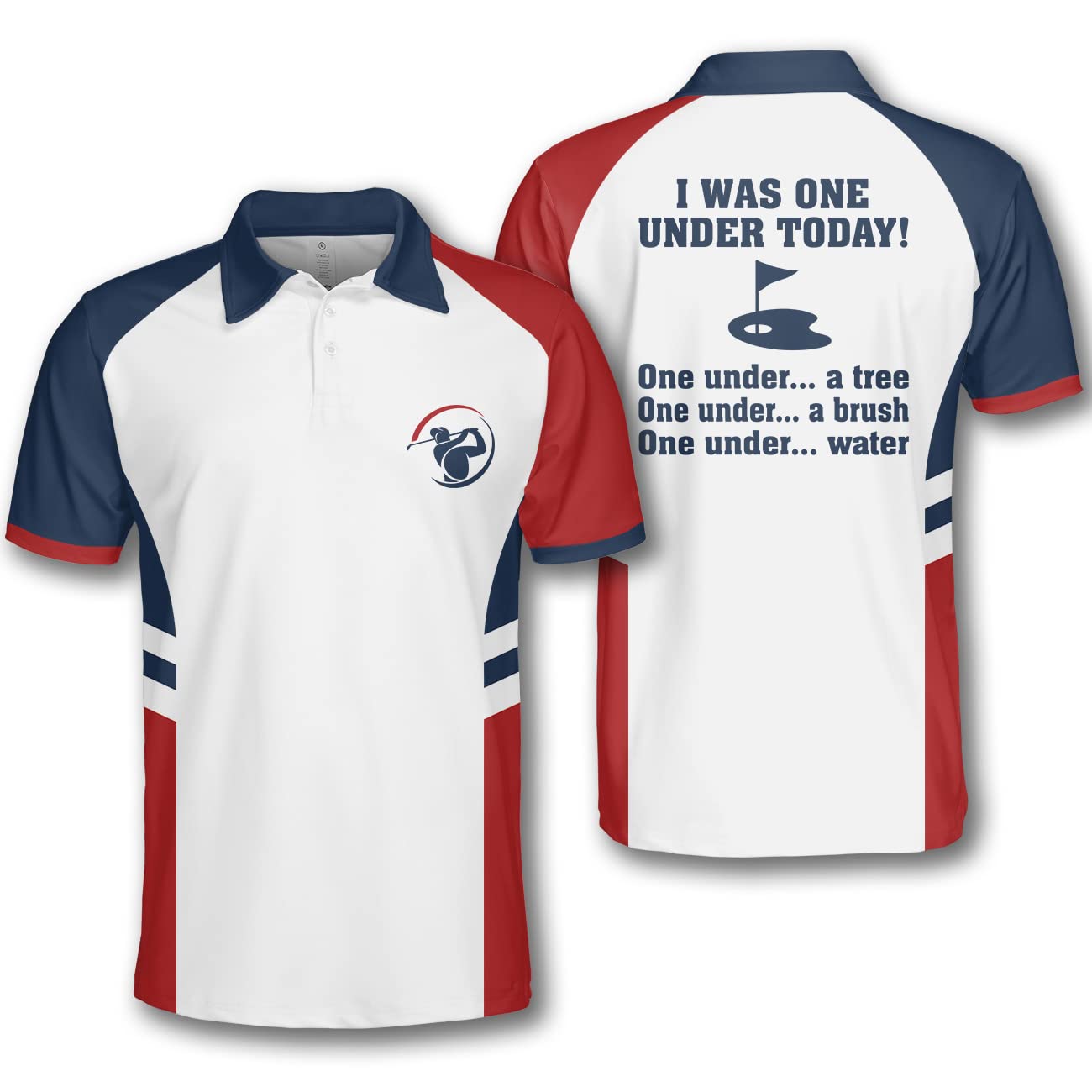 Pologen Men's Funny Golf Polo Shirt - 'I Was One Under Today' 3D Print Dry Fit Performance Shirt for Golfers | Perfect Golf Tournament Gift & Casual Wear