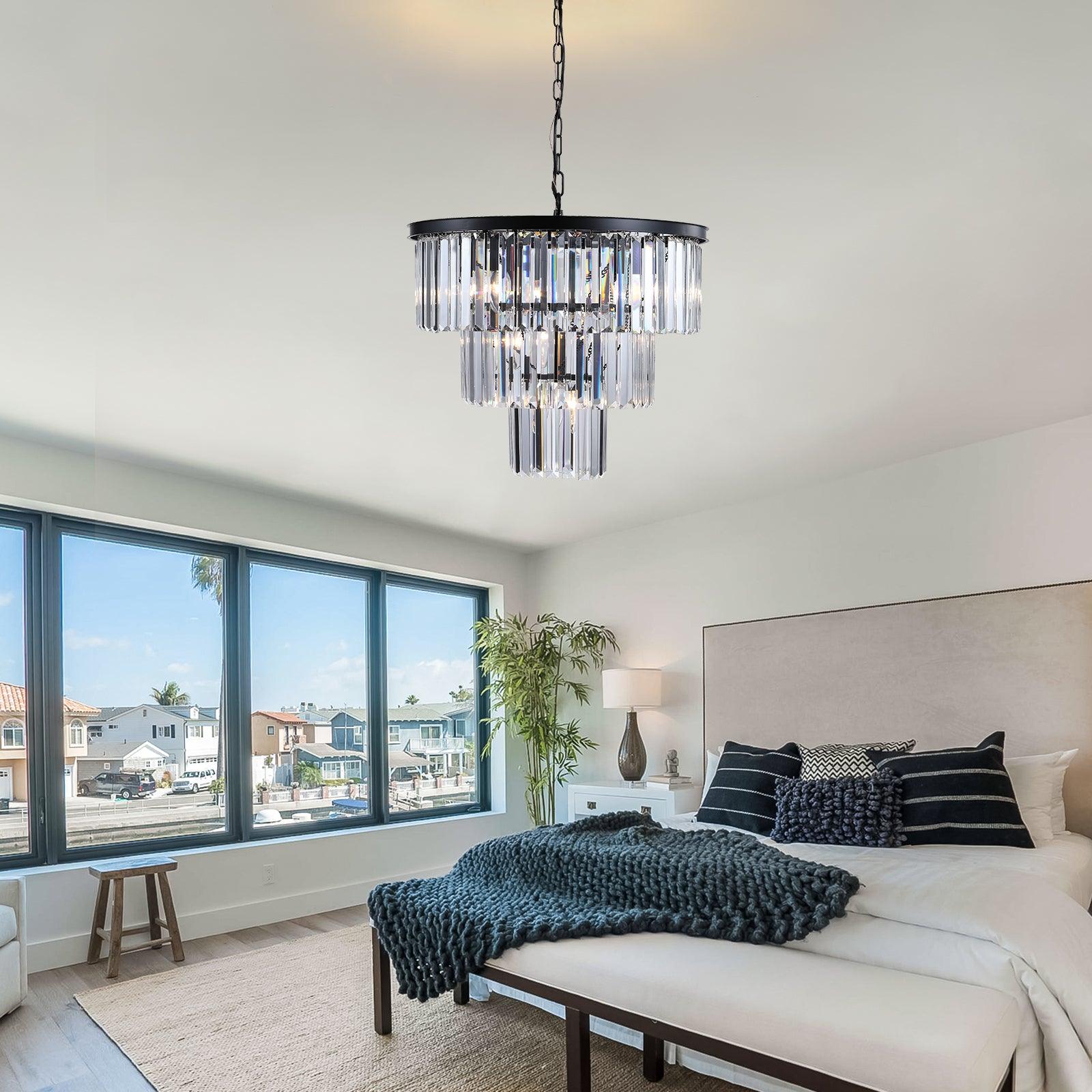 Black Luxury Crystal Chandelier - Modern 19.7 Inch Hanging Pendant Light Fixture for Dining Room, Bedroom & Living Room - Elegant Home Decor Lighting for Weddings, Restaurants and Luxury Interiors