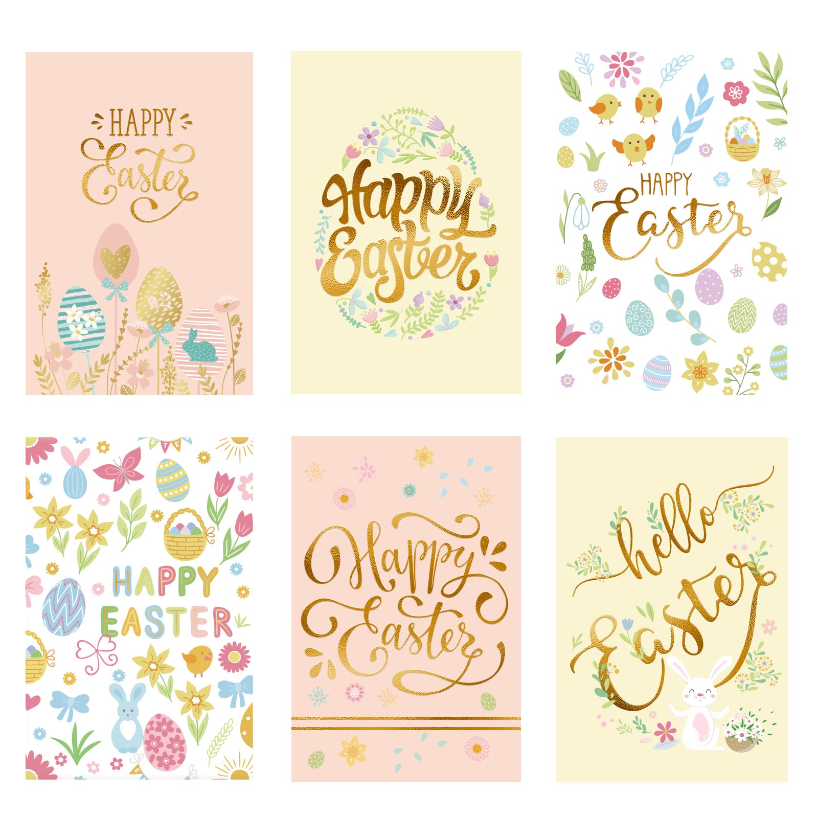 Whaline 36 Pack Happy Easter Greeting Cards Kit with Envelopes - Gold Foil Colorful Easter Egg Design Note Cards (6 Styles, 4