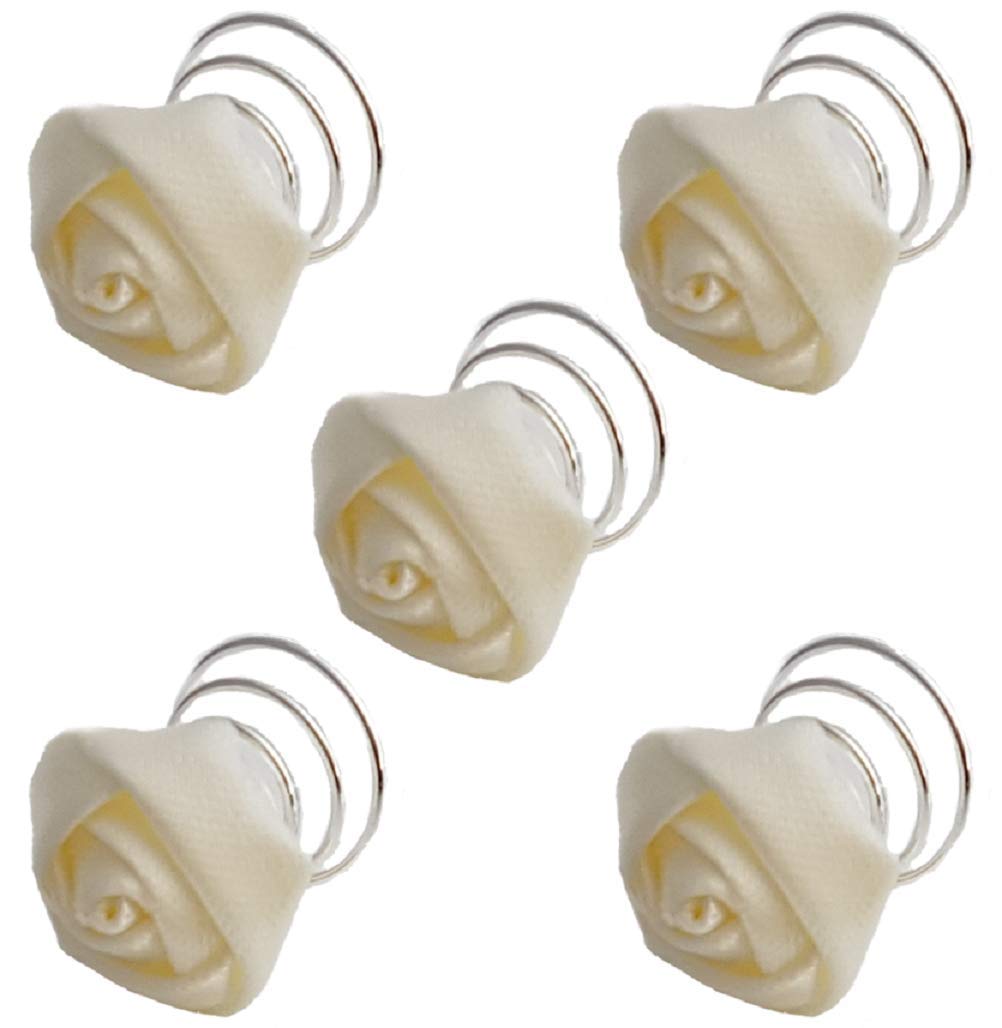 5 Pack Ivory Satin Rose Hair Twist Pins - Elegant Floral Hair Accessories for Weddings, Parties & Everyday Styling