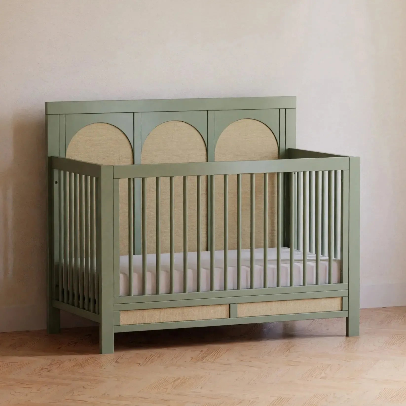 Namesake Eloise 4-in-1 Convertible Baby Crib - French Sage & Performance Sand Eco Weave | Nursery Furniture for Newborns to Toddlers | Safe & Stylish Modern Nursery Decor