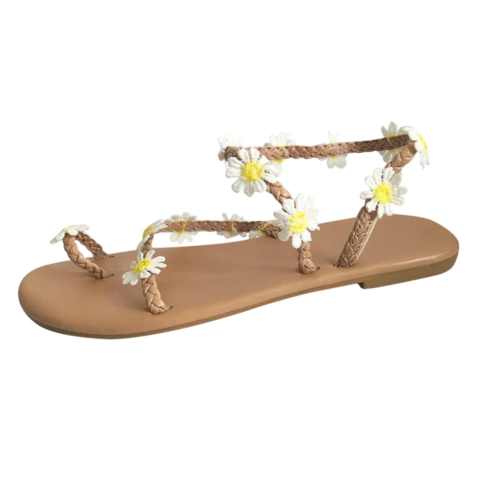 Eduavar Women's Bohemian Beaded Flat Sandals - Summer Beach Travel Shoes with Clip Toe Design | Perfect for Vacation, Casual Outfits & Outdoor Activities