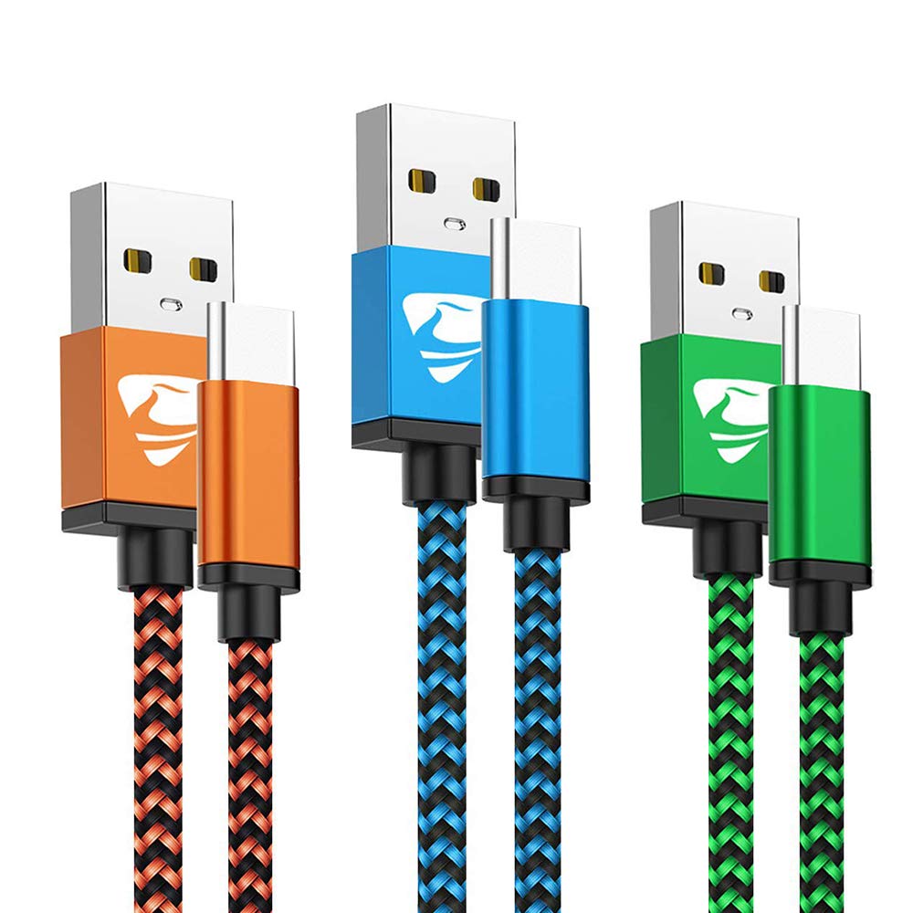 Aioneus 3Pack 6ft USB C to USB A Fast Charging Cable - 3A Braided Nylon Cord for Samsung Galaxy S22/S21/S20/S10/S9/A03s/A02s, Moto G7, LG Phones - Perfect for Home, Office & Travel Charging