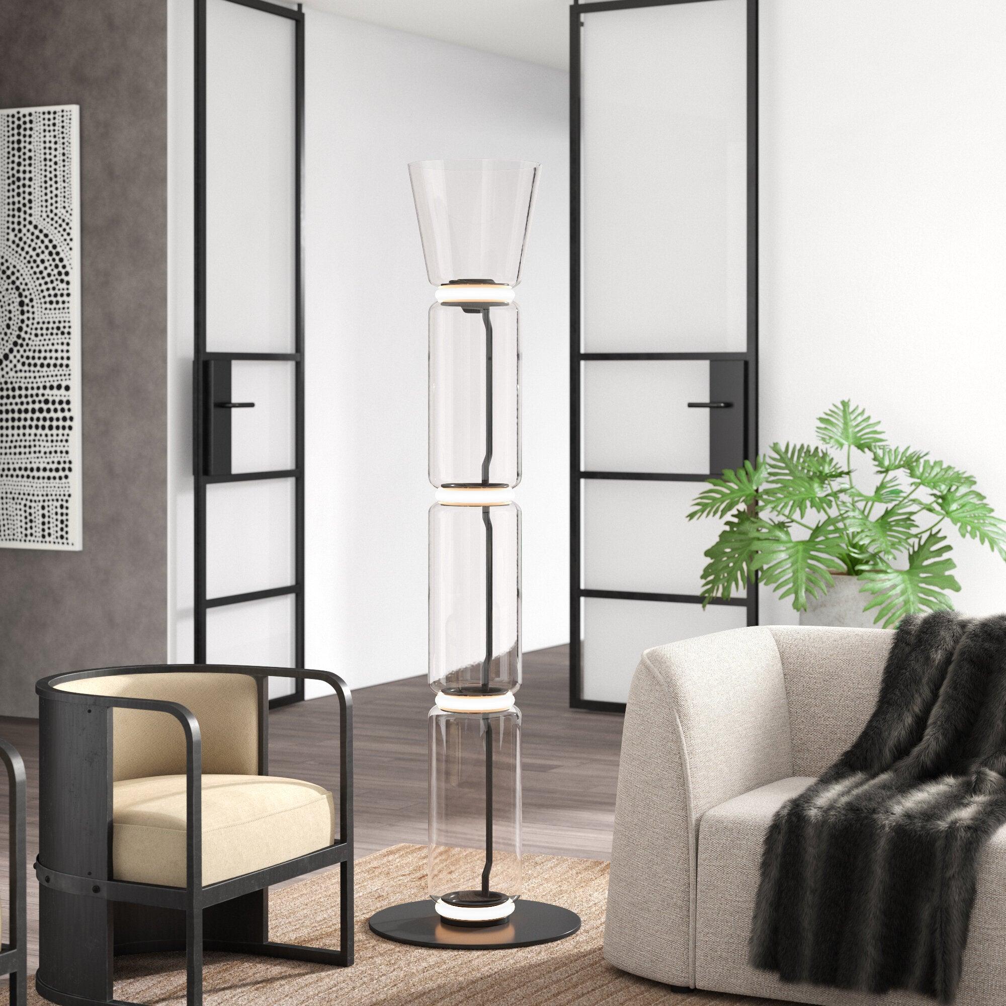 Modern Bamboo Glass Floor Lamp - Elegant Home Decor for Living Room, Bedroom, or Office - Perfect Ambient Lighting for Relaxation and Reading