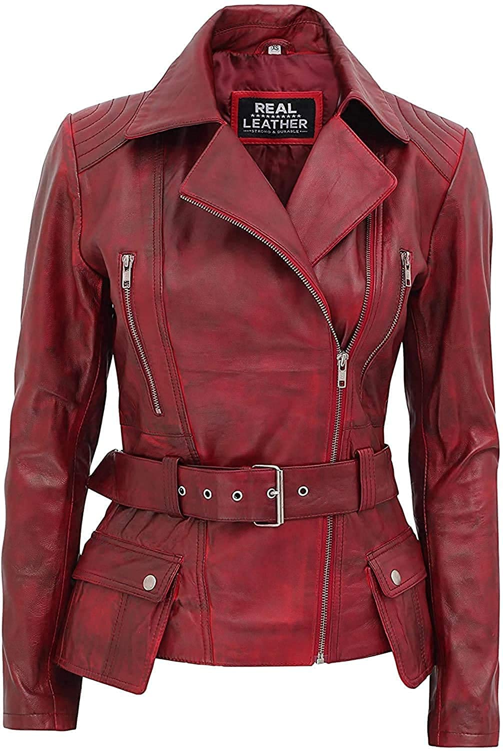 Genuine Lambskin Leather Motorcycle Jacket for Women - Fjackets Long Biker Coat with Premium Stitching | Perfect for Riding, Outdoor Adventures & Fashion Statement