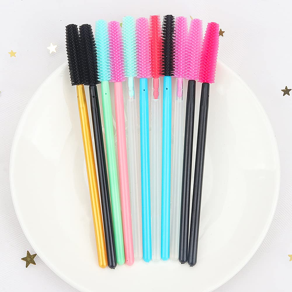 100 Pcs Disposable Silicone Mascara Wands - Blue Handle & Pink Brush Head - Professional Eyelash Extension Applicators, Makeup Tools for Lash Artists & DIY Beauty - Perfect for Salon, Home Use & Travel Kit