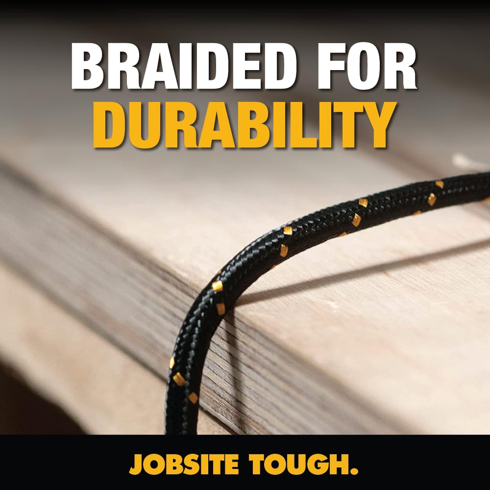 **Durable DEWALT Lightning to USB Cable - Reinforced Braided Charging Cord for iPhone 13/12/11/X/8 & More - Fast Charging & Sync (6ft, USB-A to Lightning) - Perfect for Home, Office & Travel**