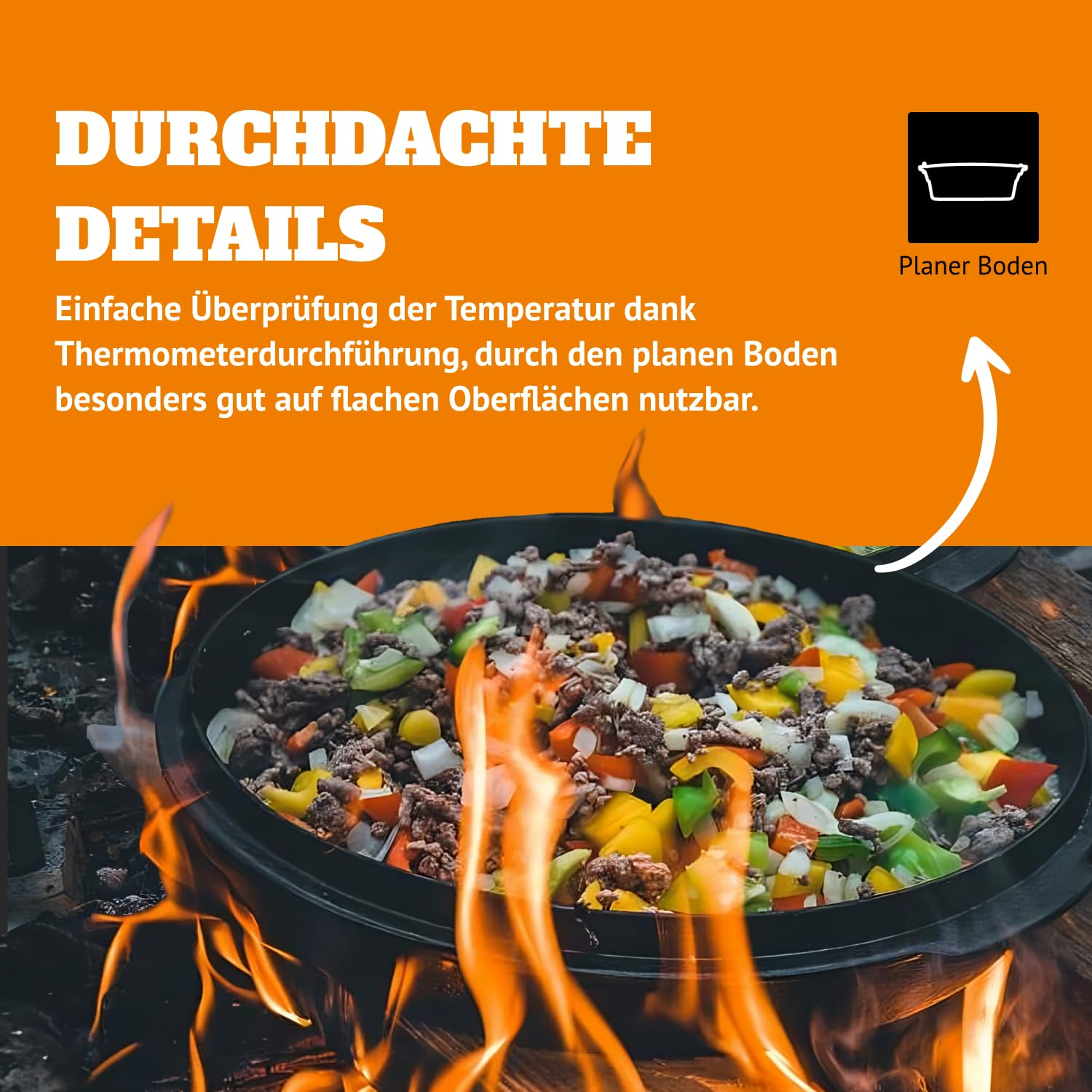 Petromax Pre-Seasoned Cast Iron Dutch Oven for Camping, Baking & Outdoor Cooking - Heavy Duty Even Heat Distribution Flat Base Cookware - Perfect for Campfire Meals, Home Kitchen & Backyard BBQs