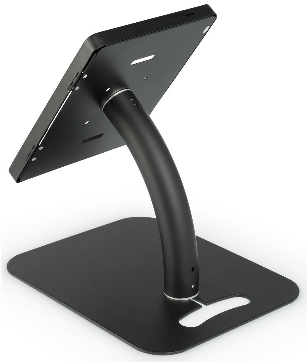 Adjustable Black Tablet Floor Stand with Locking Enclosure for iPad & Android Devices - Secure Countertop Kiosk for Retail, Restaurant & Trade Show Displays (IPEVRFLBK2)