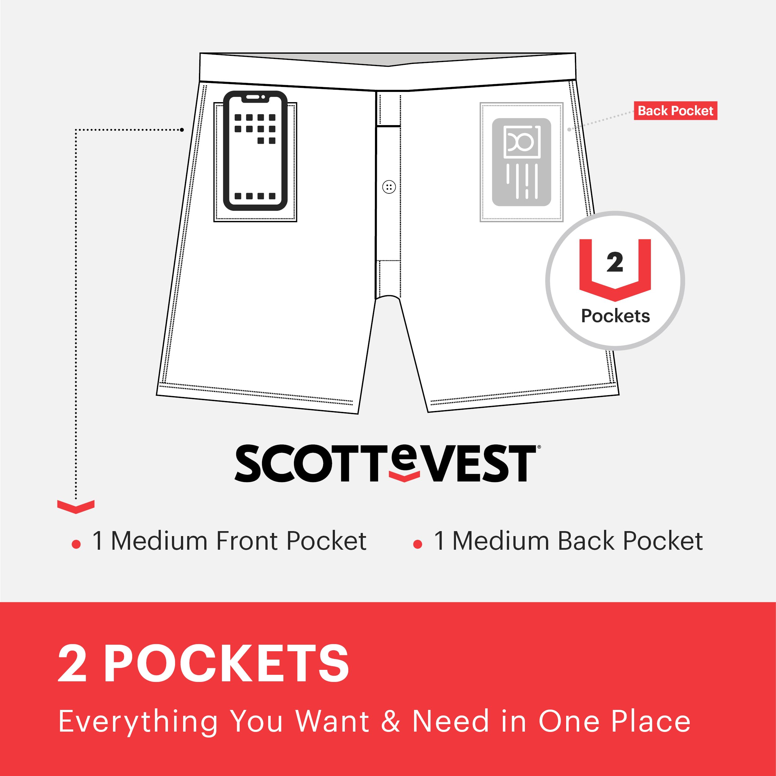 SCOTTeVEST Men's Boxer Briefs with 2 Hidden Pockets - Moisture Wicking Travel Underwear for Active Lifestyle, Gym & Outdoor Adventures
