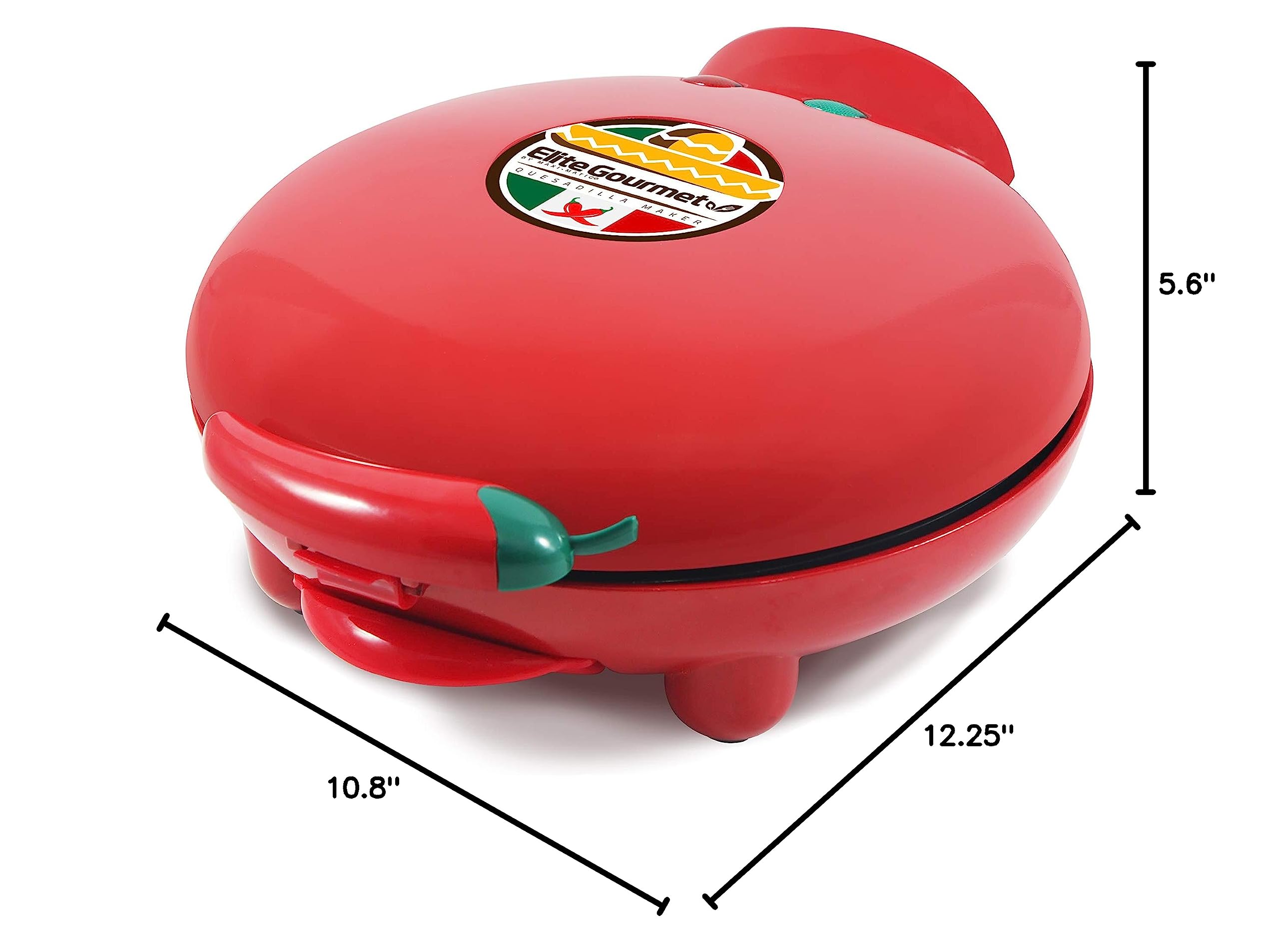 Elite Gourmet EQD-413 8-Inch Electric Quesadilla Maker with Non-Stick Surface - 6-Wedge Easy Slice Design for Perfect Grilled Cheese, Corn Flour Tortillas & Snacks (Red) - Ideal for Parties, Quick Meals & Mexican Cuisine at Home