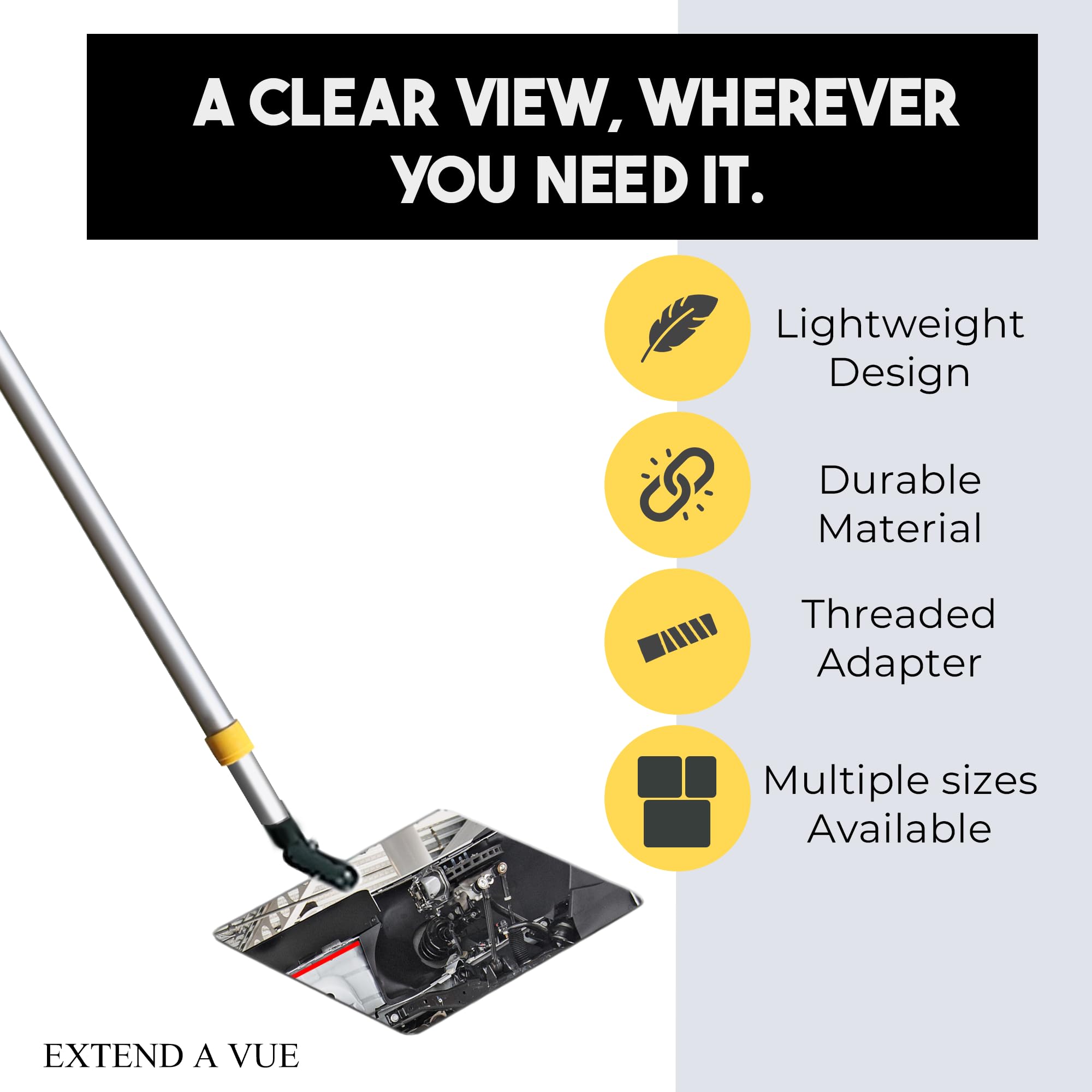 Telescopic Inspection Mirror with Extendable Pole (2ft-4ft) - Lightweight & Durable 8x10 Inch Acrylic Mirror for Automotive, HVAC, and Home Maintenance